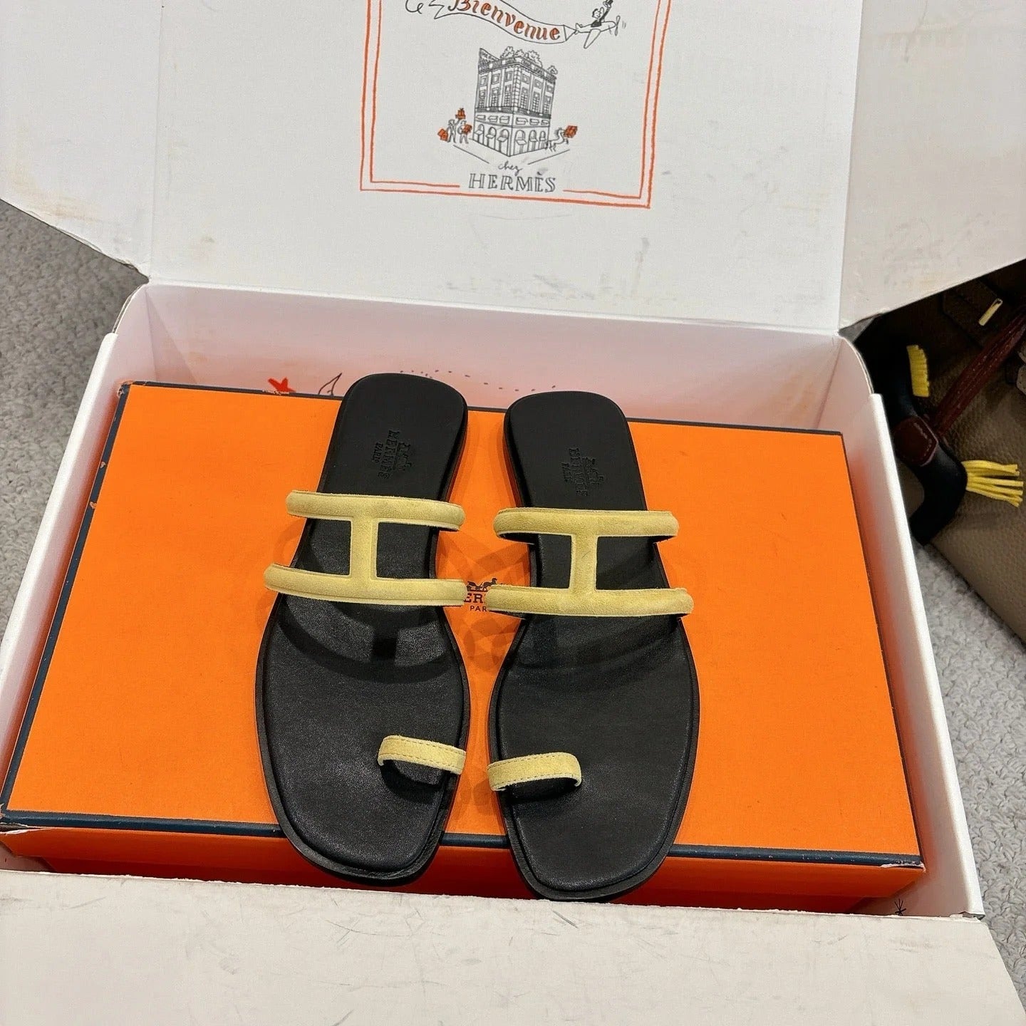 Hermes Georgia Sandals Lemon Yellow in Suede 685983