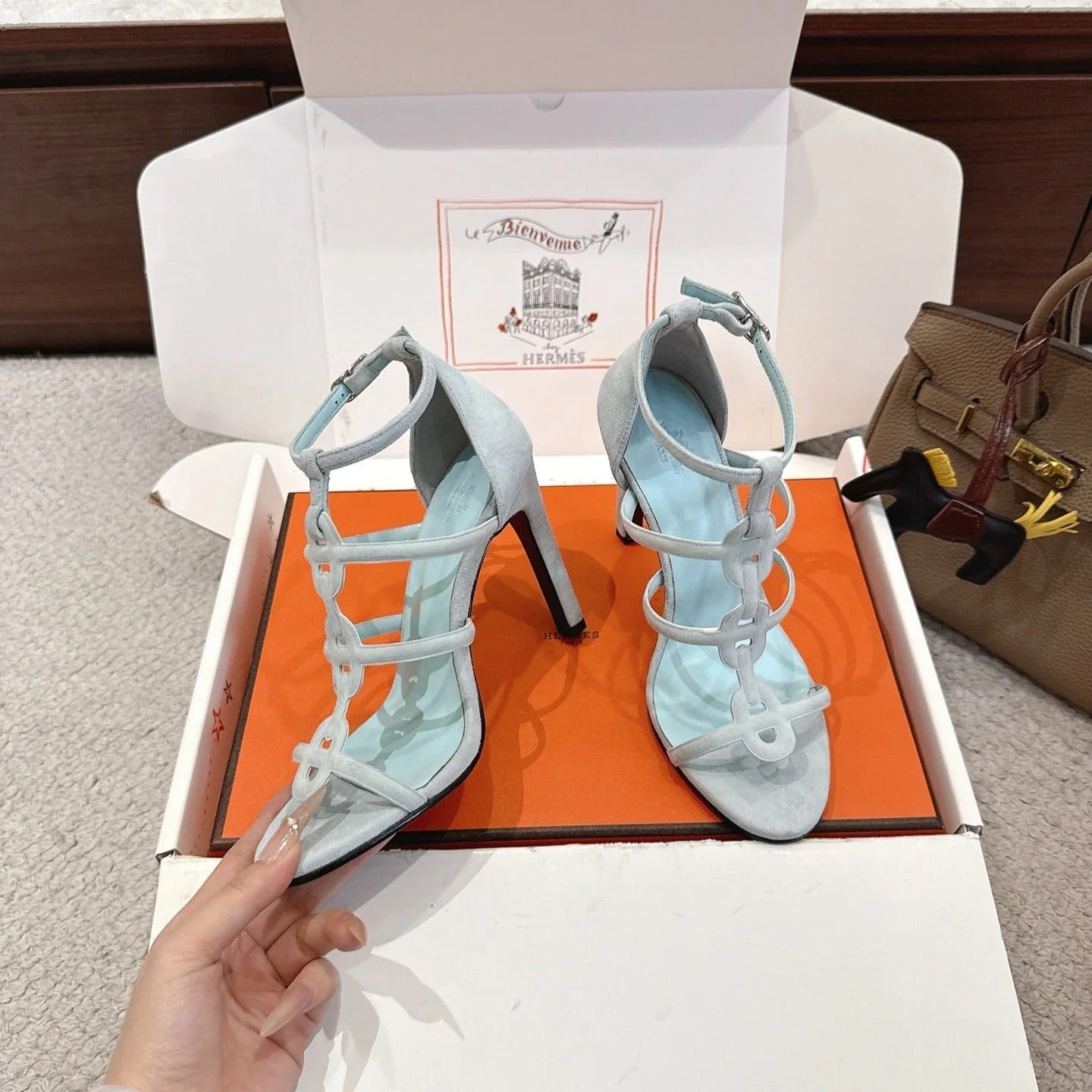 HM 26ss High Heels Sandals 10.5 Baby Blue Suede 686016