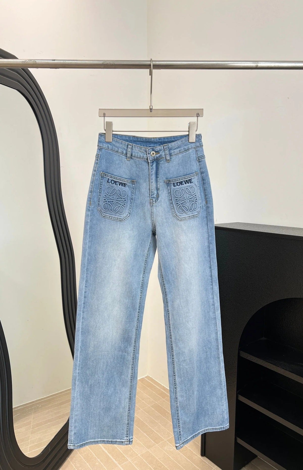Loewe Embroidered Pocket Jeans Blue in Cotton 328340