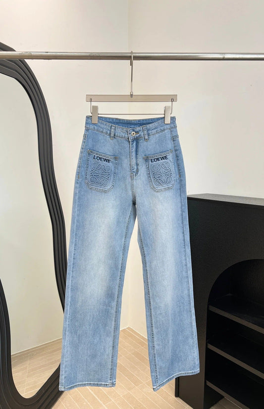 Loewe Embroidered Pocket Jeans Blue in Cotton 328340