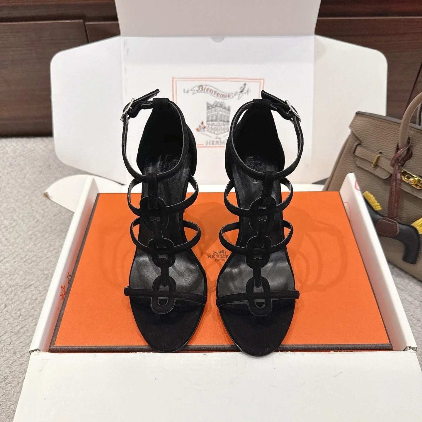 HM 26ss High Heels Sandals 70 Black Suede 686011