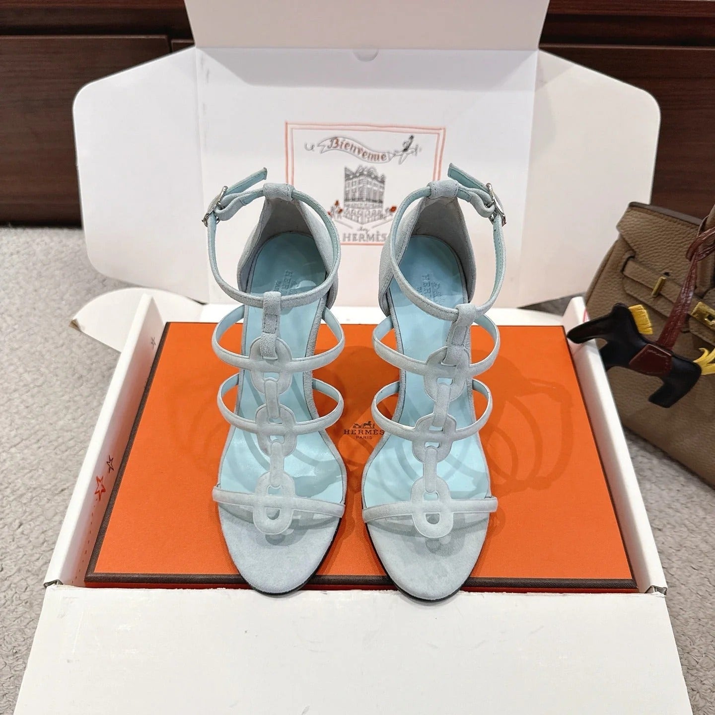 HM 26ss High Heels Sandals 10.5 Baby Blue Suede 686016