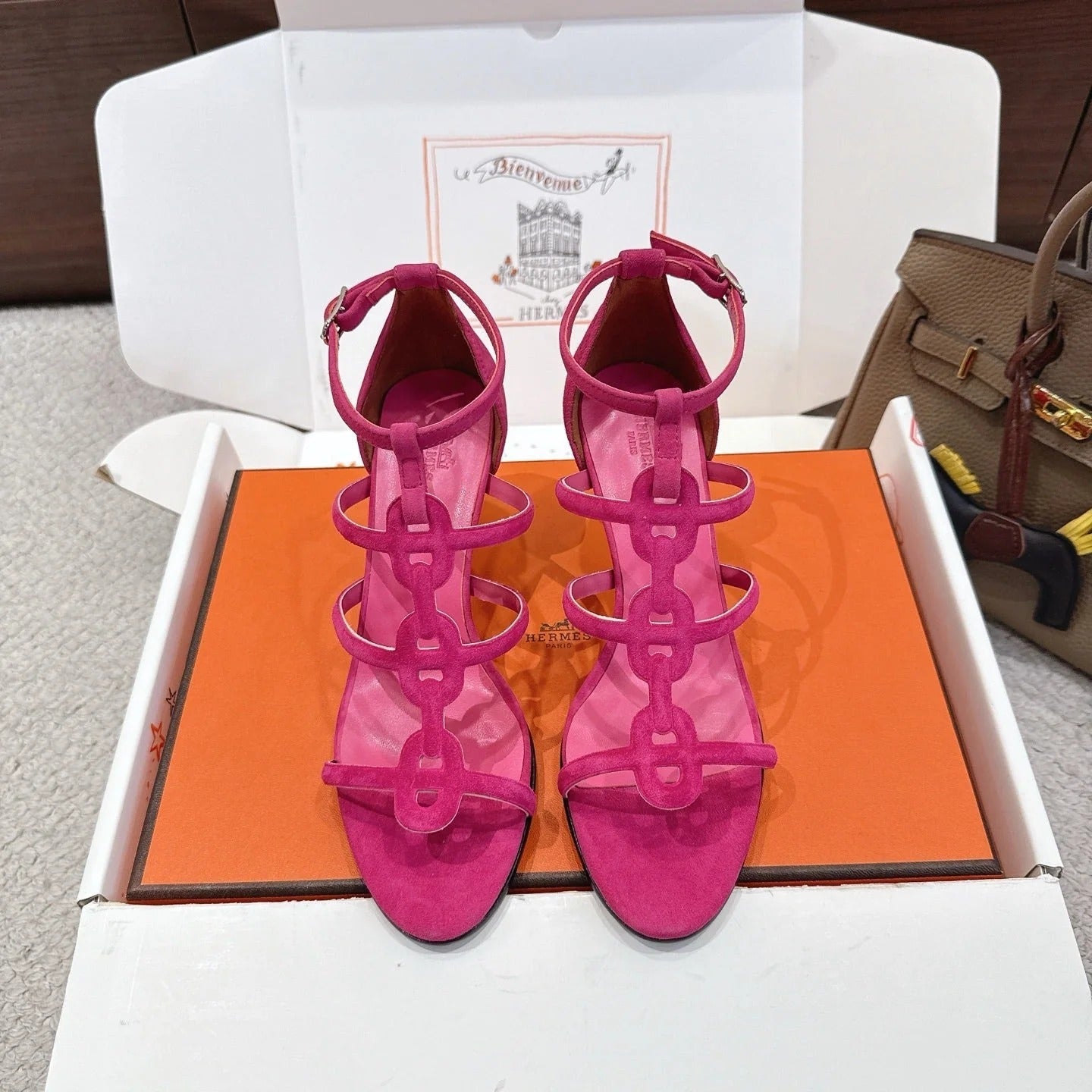 HM 26ss High Heels Sandals 70 Pink Suede 686012