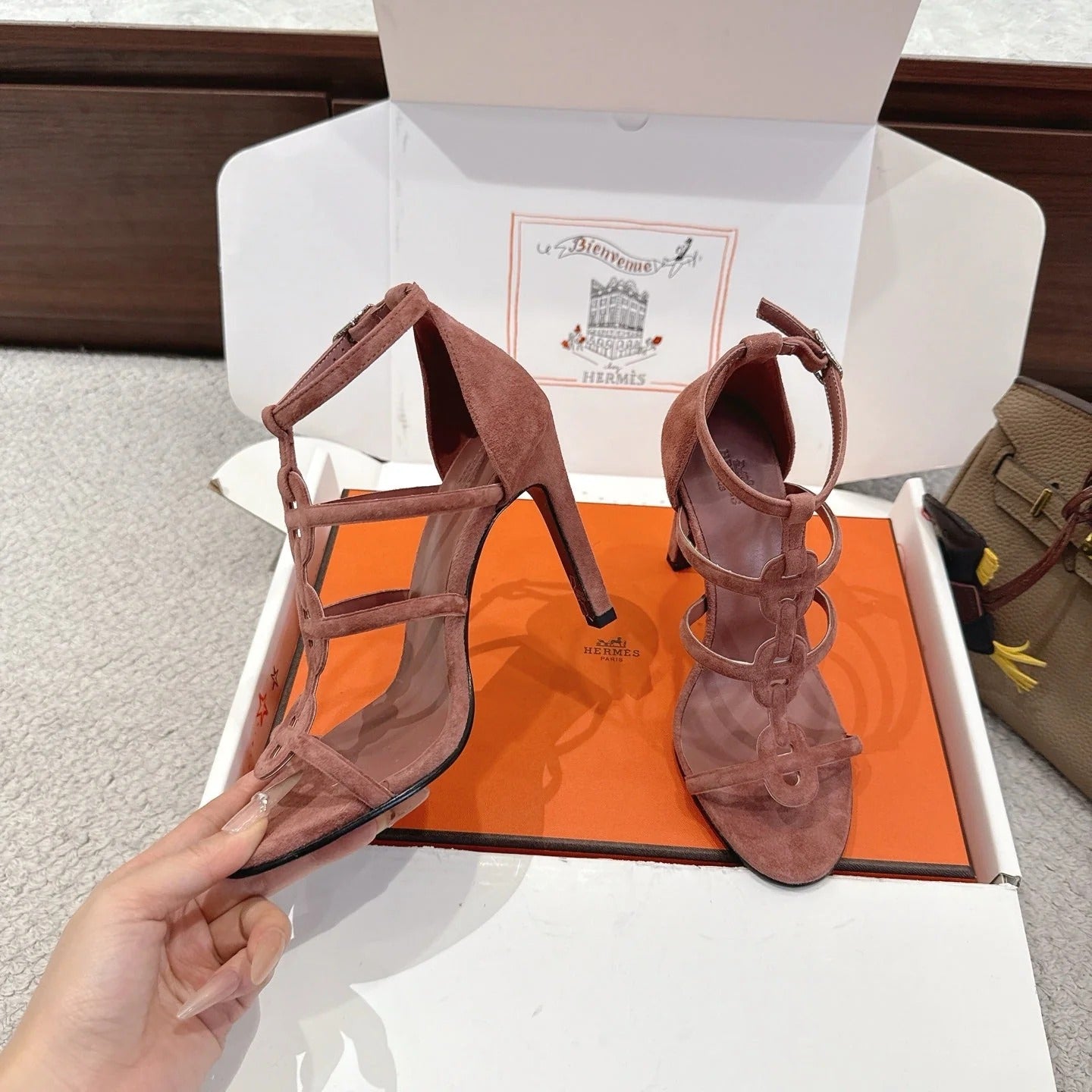 HM 26ss High Heels Sandals 10.5 Brown Suede 686015