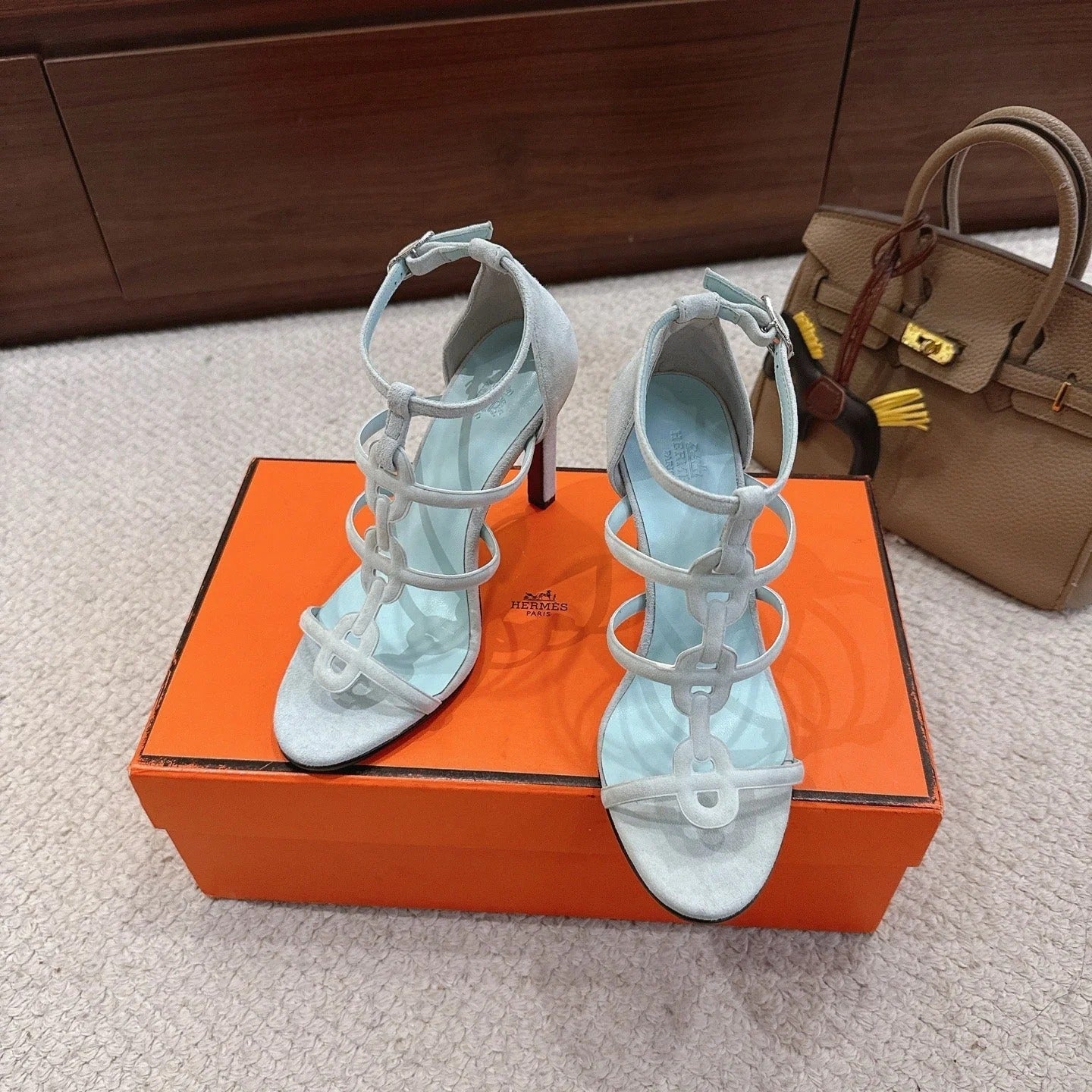 HM 26ss High Heels Sandals 10.5 Baby Blue Suede 686016