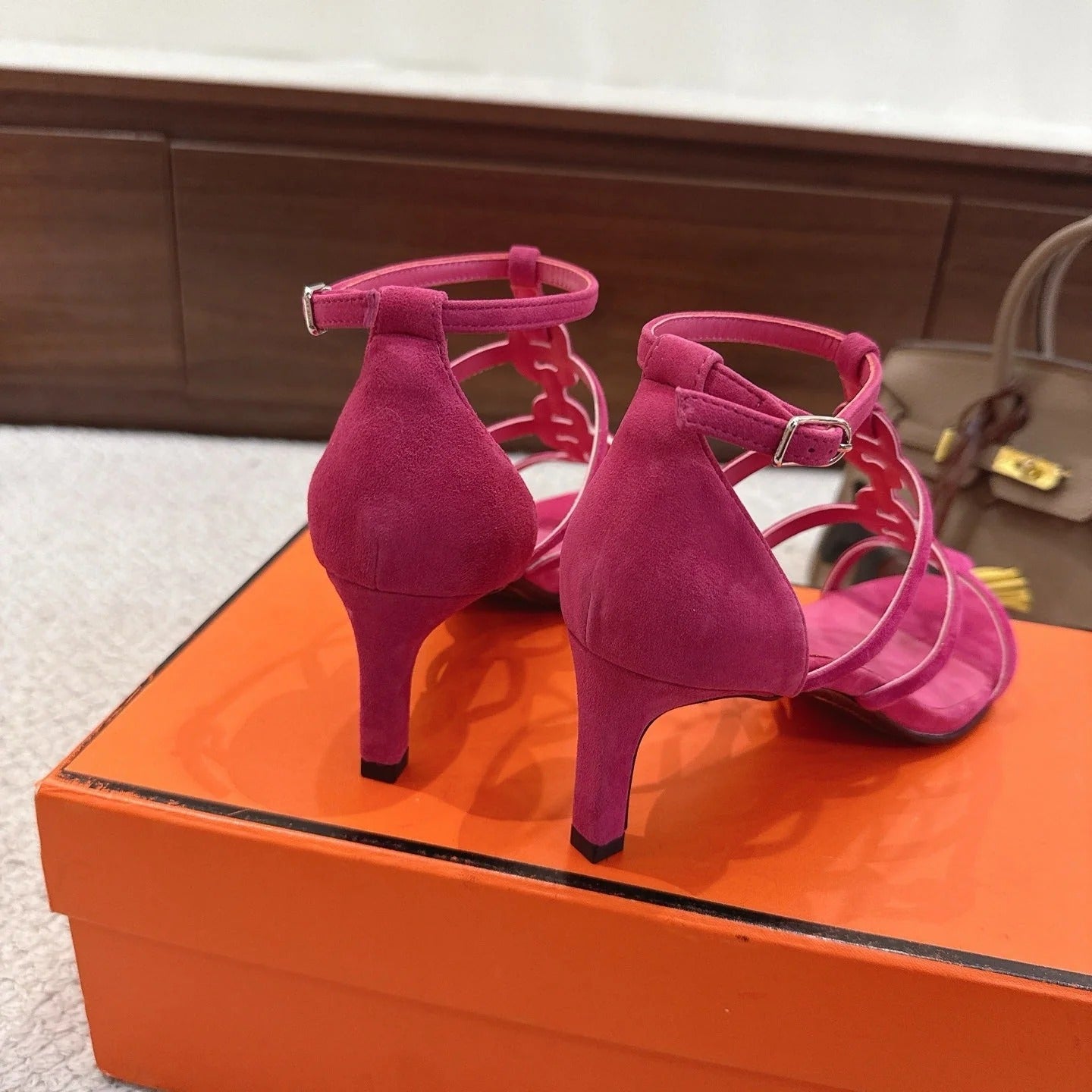HM 26ss High Heels Sandals 70 Pink Suede 686012