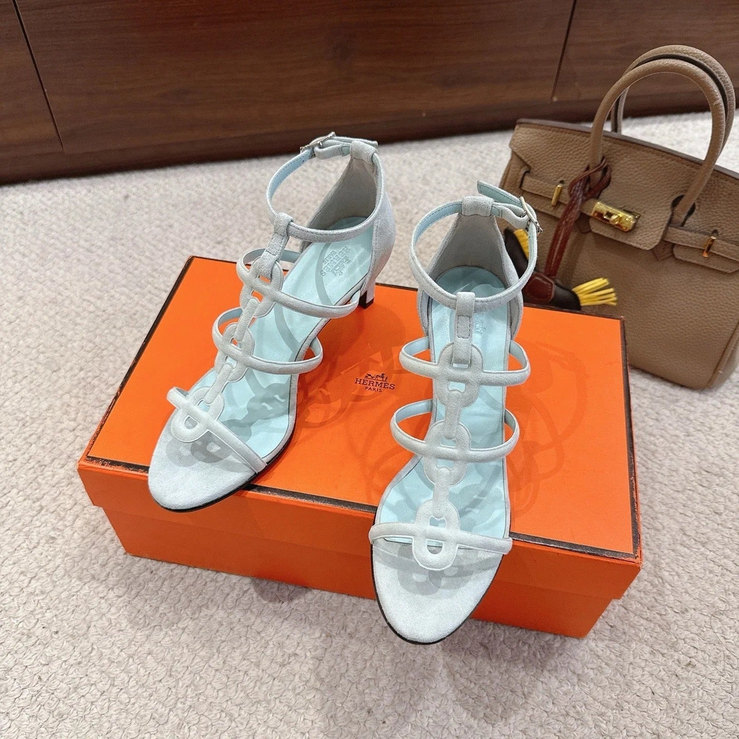 HM 26ss High Heels Sandals 70 Baby Blue Suede 686009