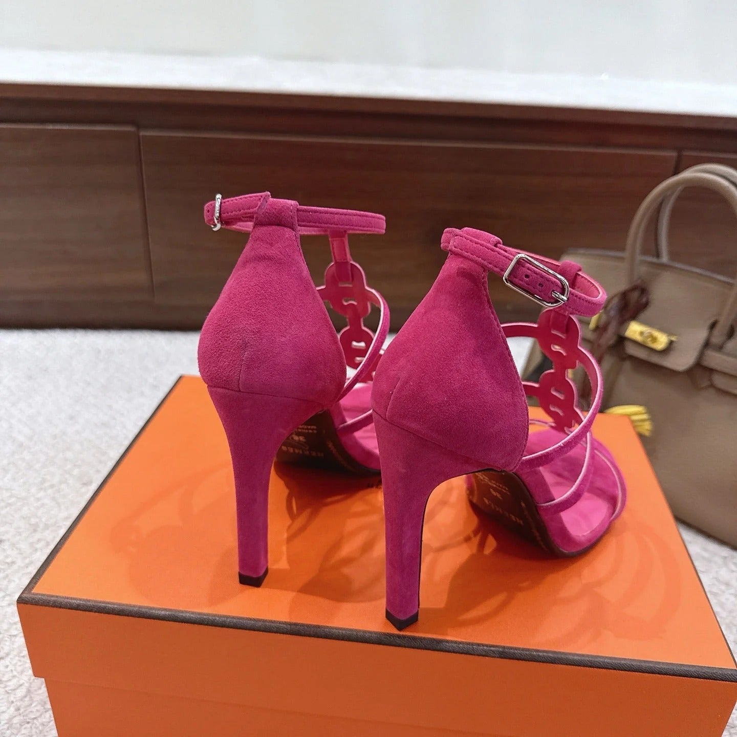 HM 26ss High Heels Sandals 10.5 Pink Suede 686013