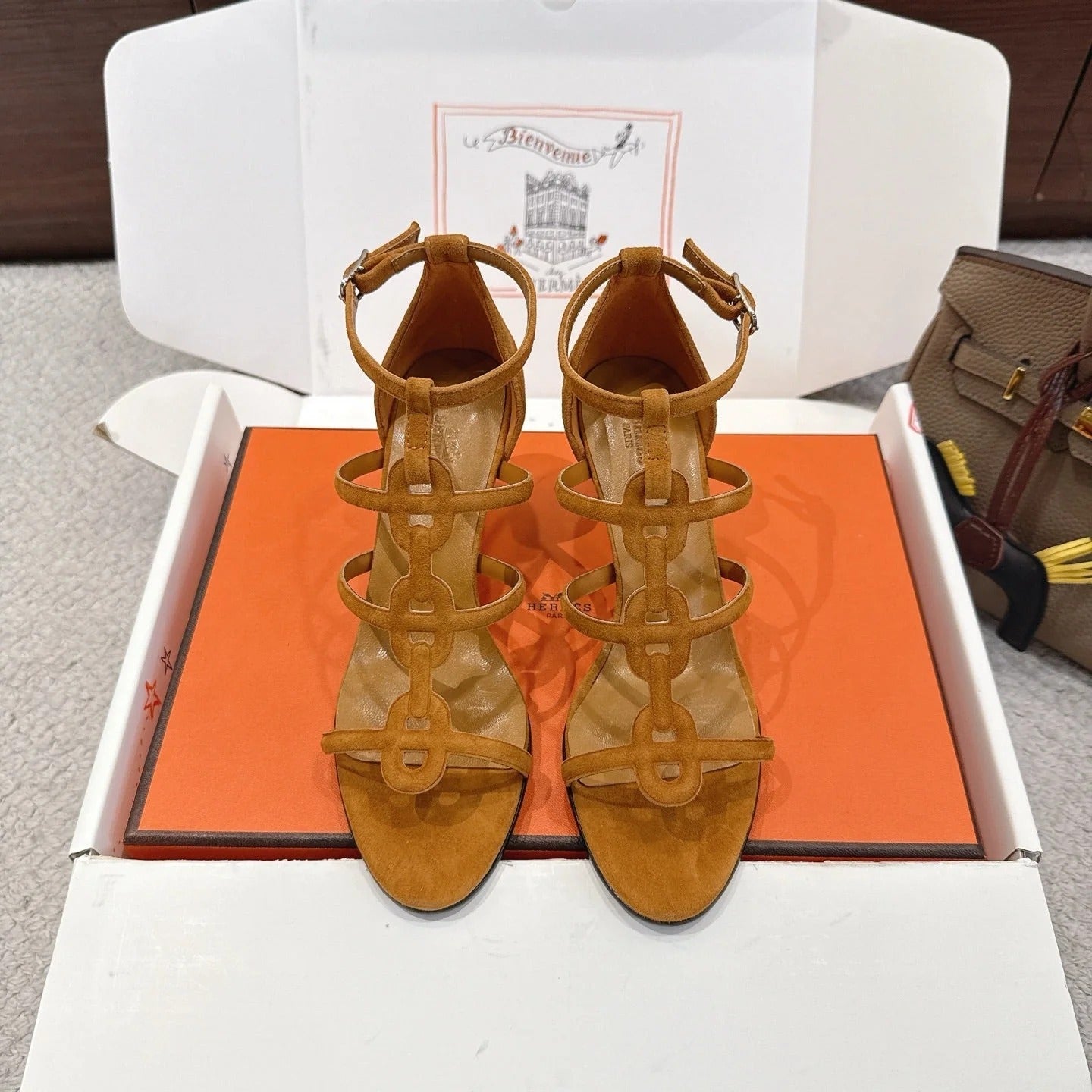 HM 26ss High Heels Sandals 70 Light Brown Suede 686008