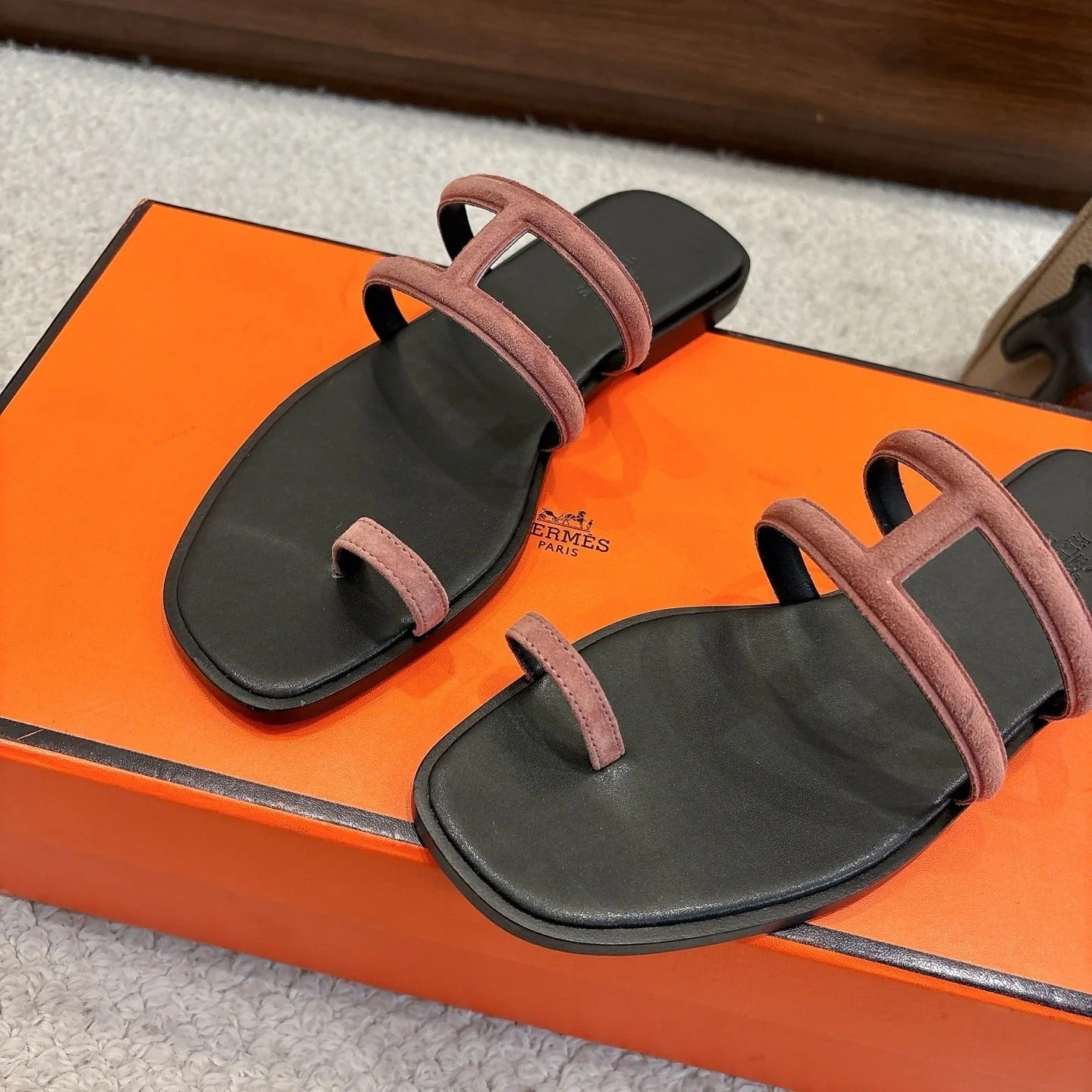 Hermes Georgia Sandals Brown in Suede 685984