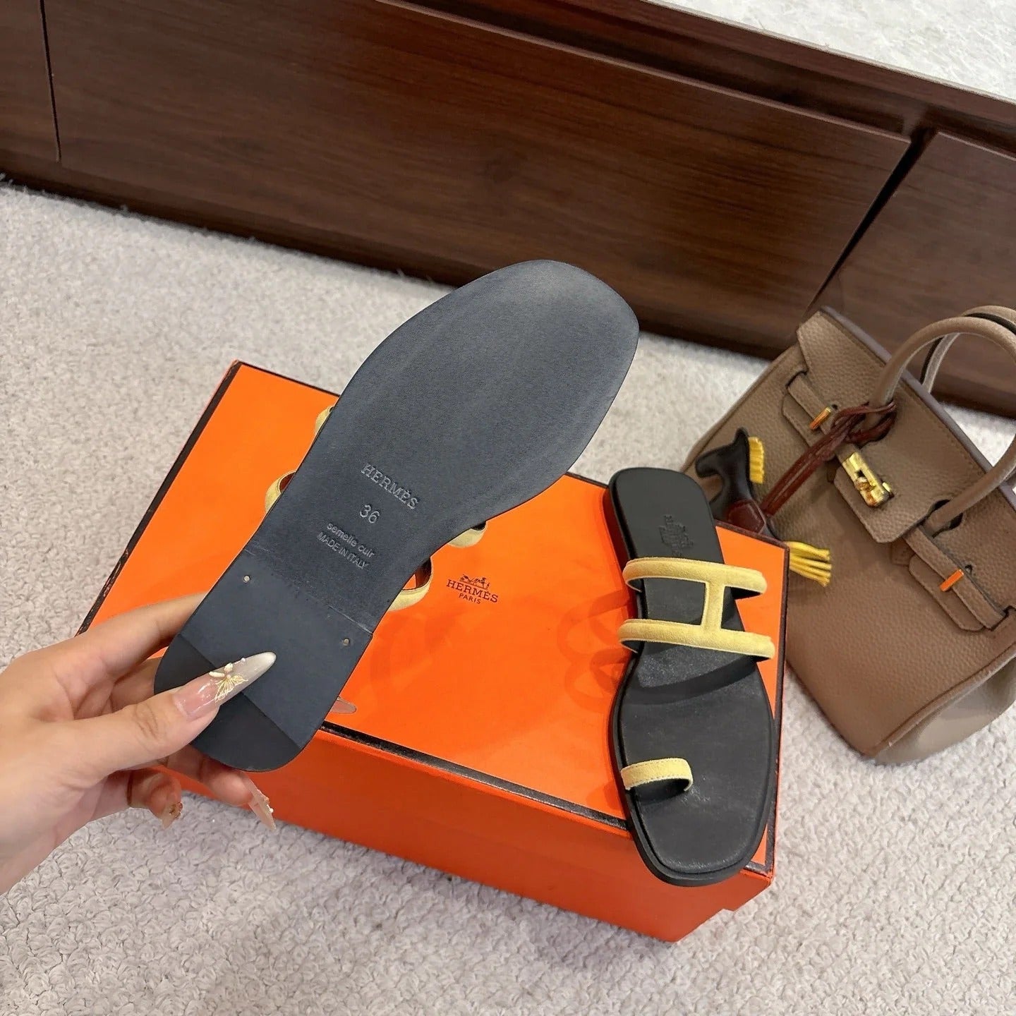 Hermes Georgia Sandals Lemon Yellow in Suede 685983