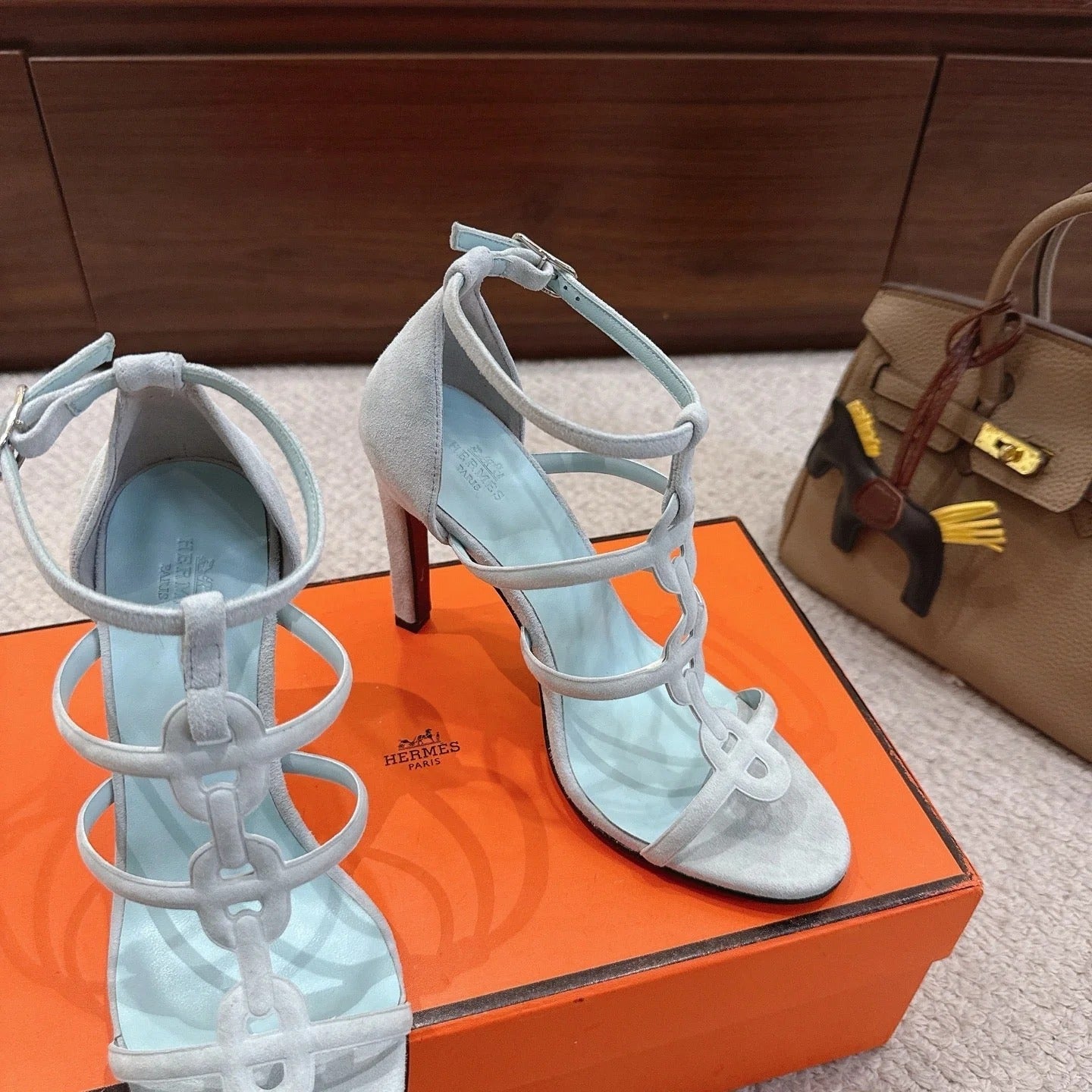 HM 26ss High Heels Sandals 10.5 Baby Blue Suede 686016