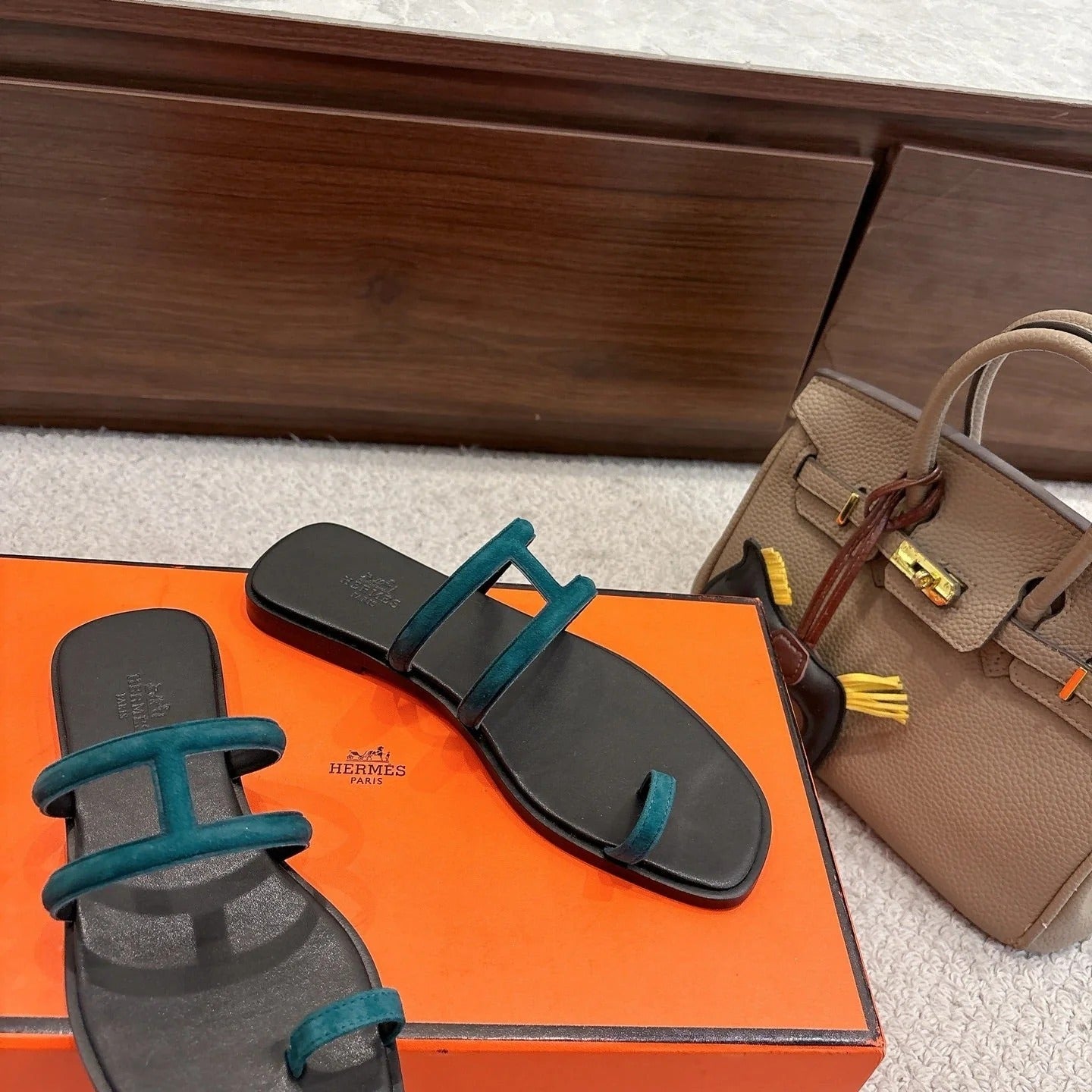 Hermes Georgia Sandals Deep Turquoise in Suede 685980