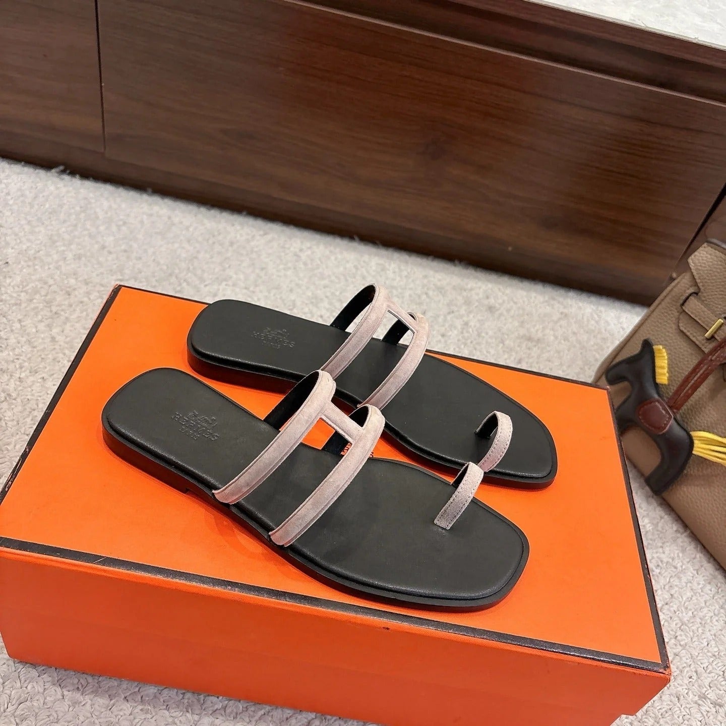 Hermes Georgia Sandals Taupe in Suede 685979