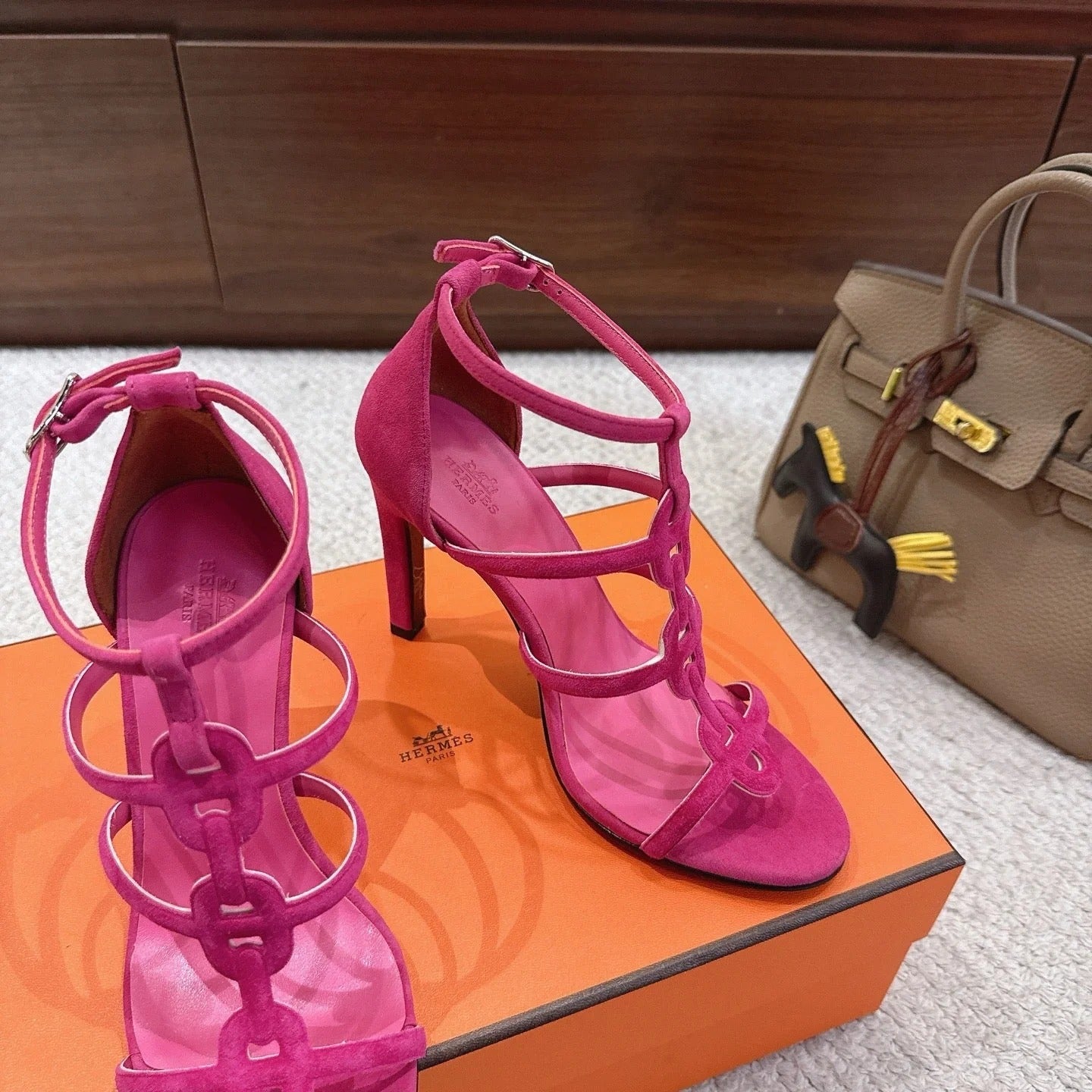 HM 26ss High Heels Sandals 10.5 Pink Suede 686013