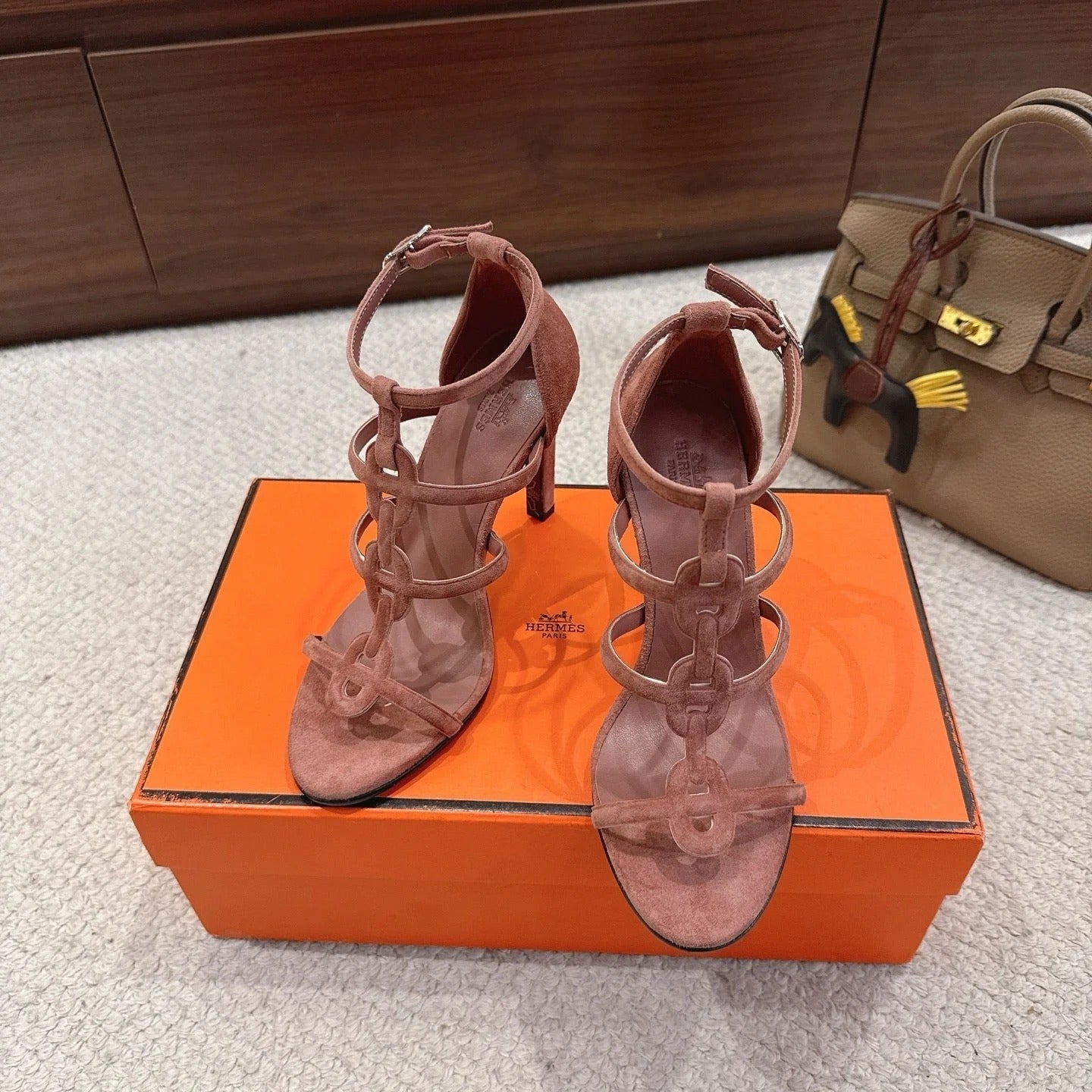 HM 26ss High Heels Sandals 10.5 Brown Suede 686015