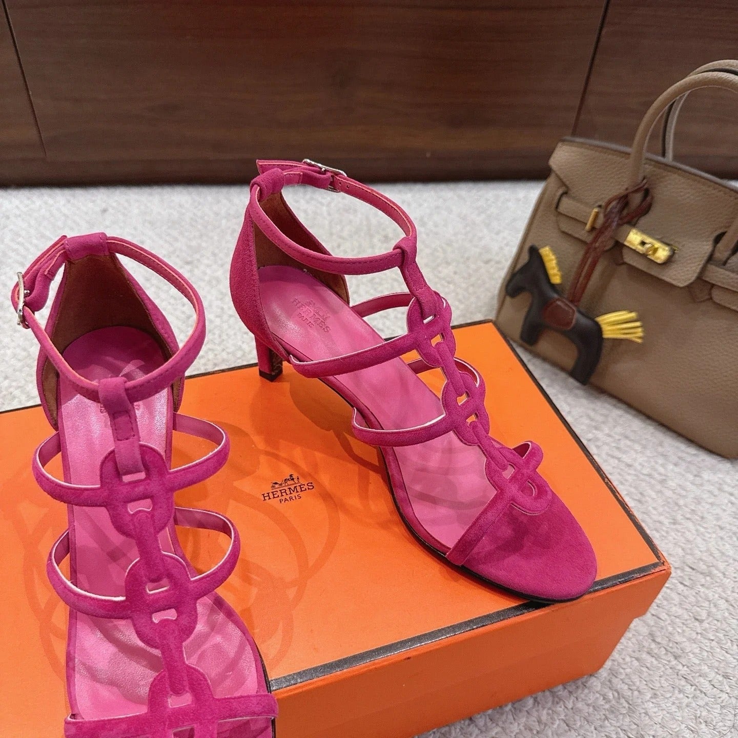 HM 26ss High Heels Sandals 70 Pink Suede 686012