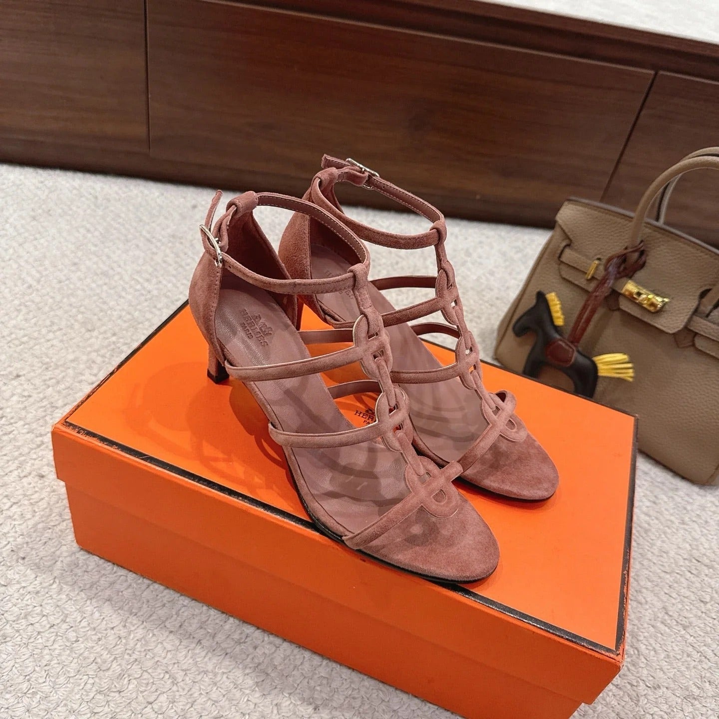 HM 26ss High Heels Sandals 70 Brown Suede 686010