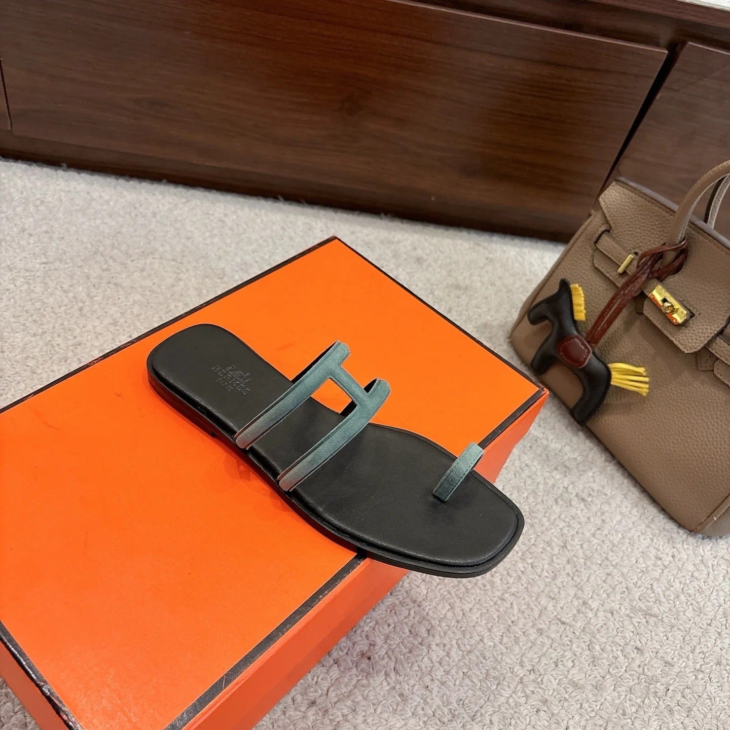 Hermes Georgia Sandals Sage Green in Suede 685982