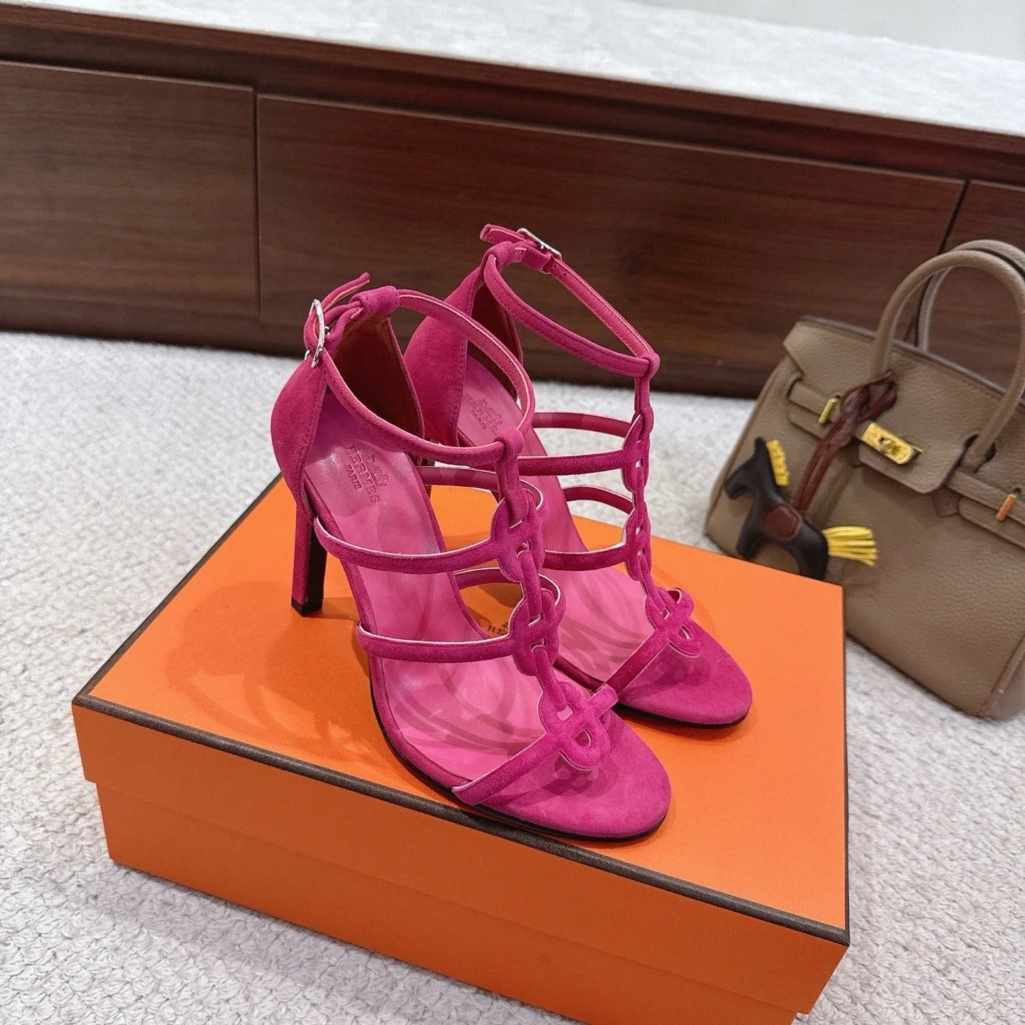 HM 26ss High Heels Sandals 10.5 Pink Suede 686013