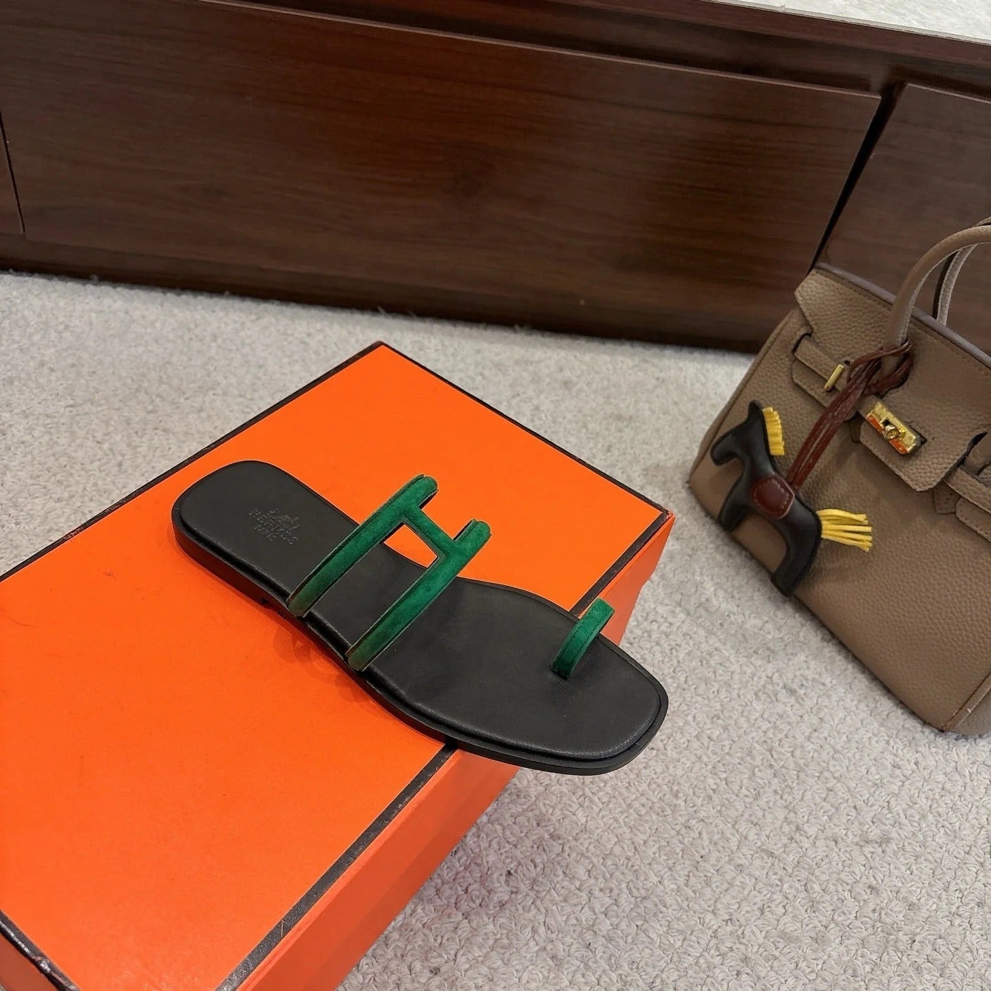 Hermes Georgia Sandals Green in Suede 685985