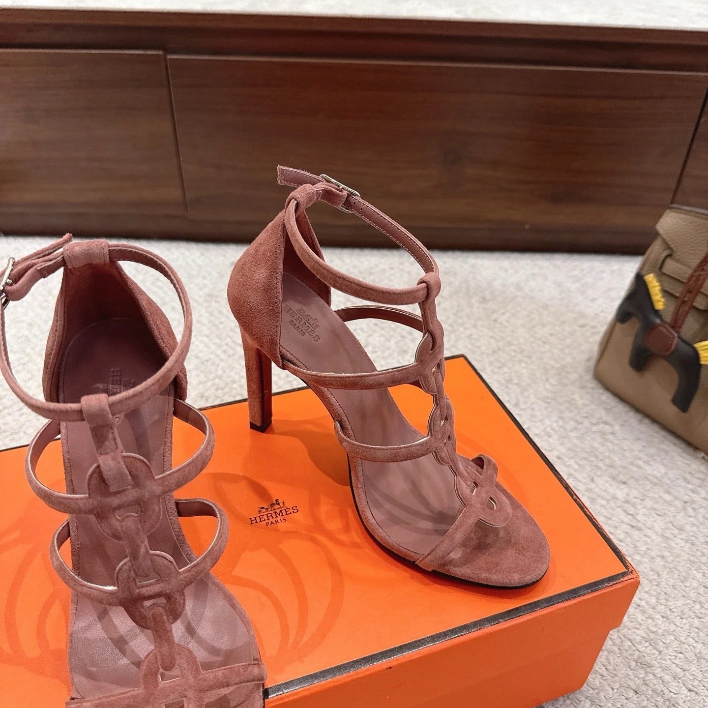 HM 26ss High Heels Sandals 10.5 Brown Suede 686015