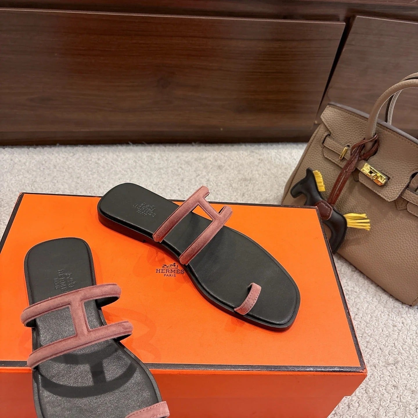Hermes Georgia Sandals Brown in Suede 685984