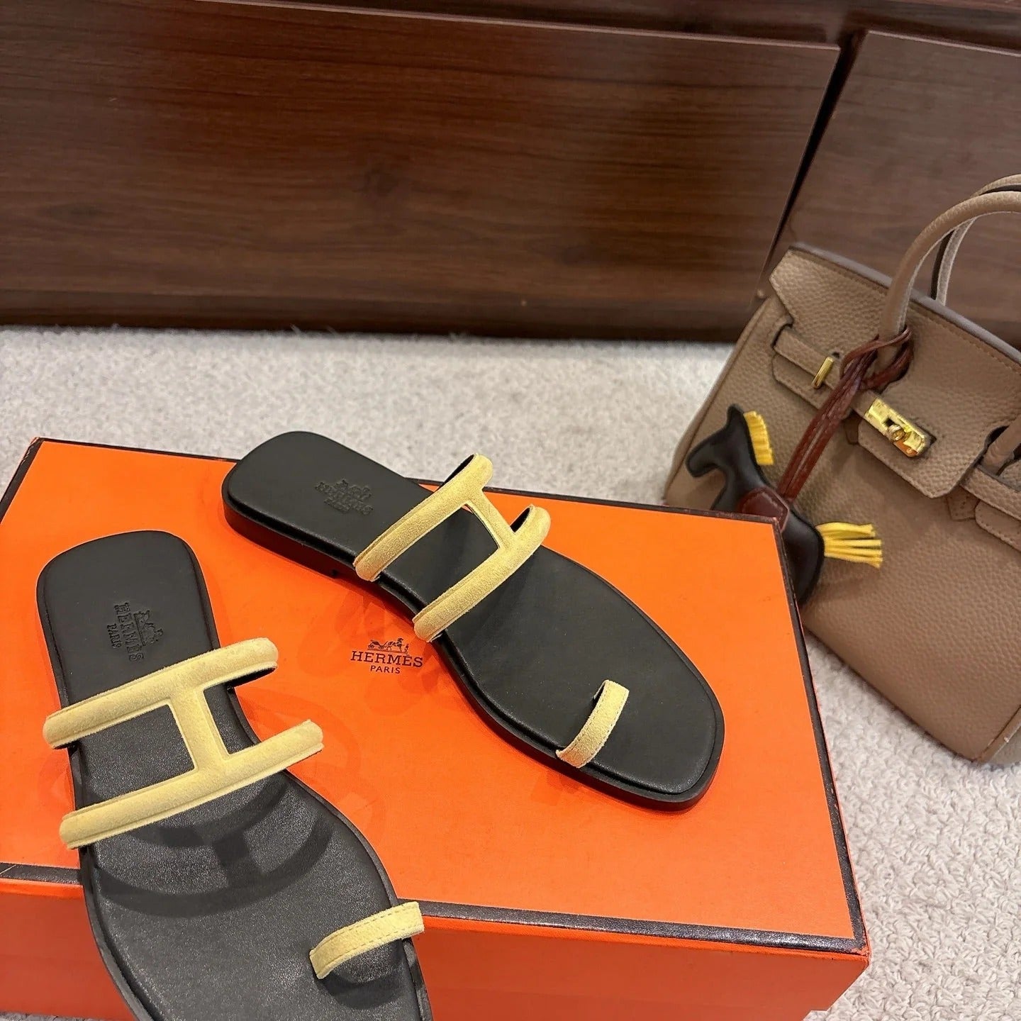 Hermes Georgia Sandals Lemon Yellow in Suede 685983