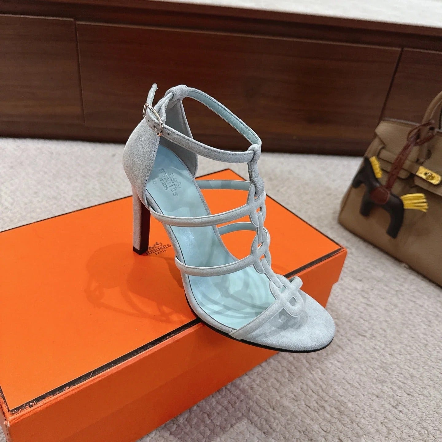HM 26ss High Heels Sandals 10.5 Baby Blue Suede 686016