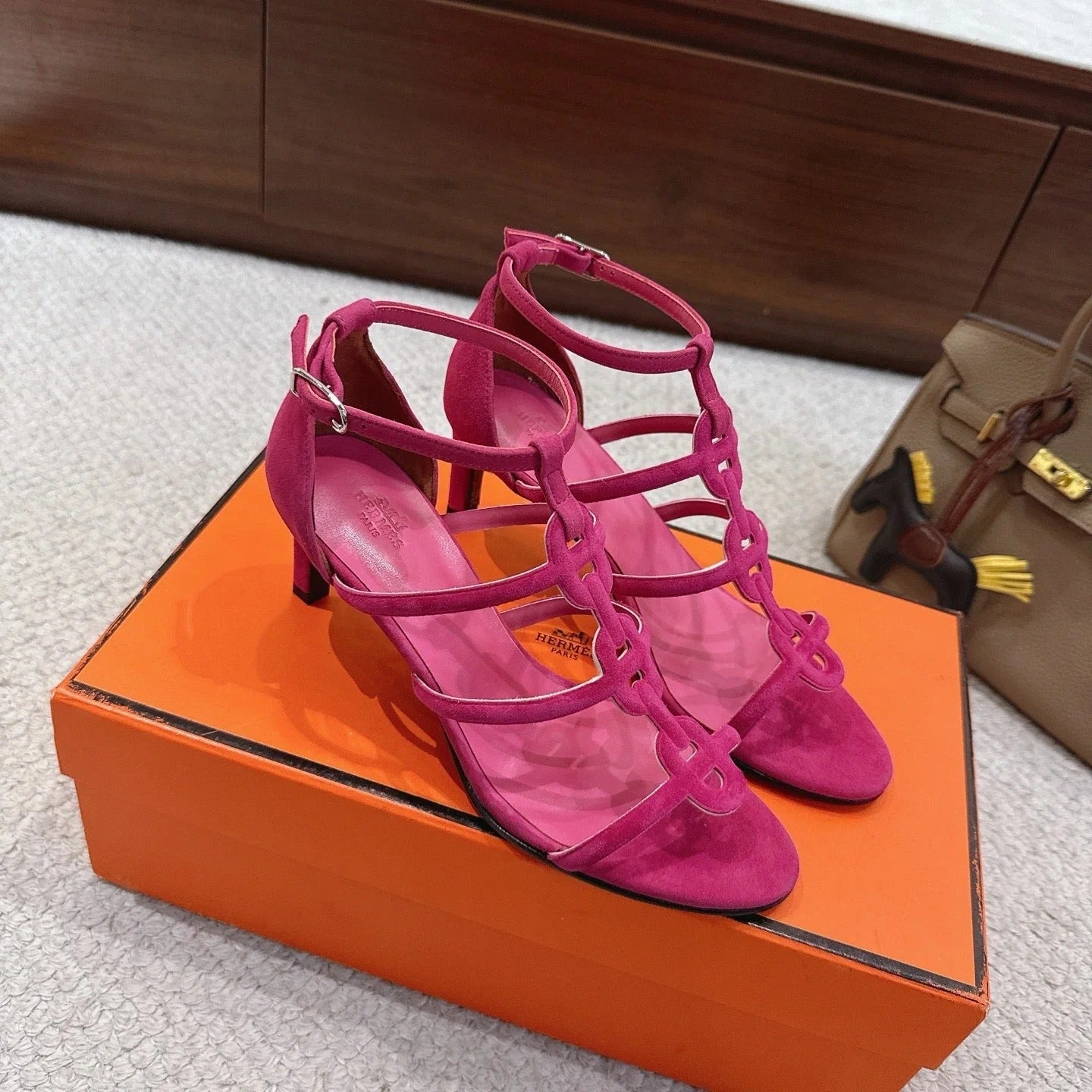 HM 26ss High Heels Sandals 70 Pink Suede 686012