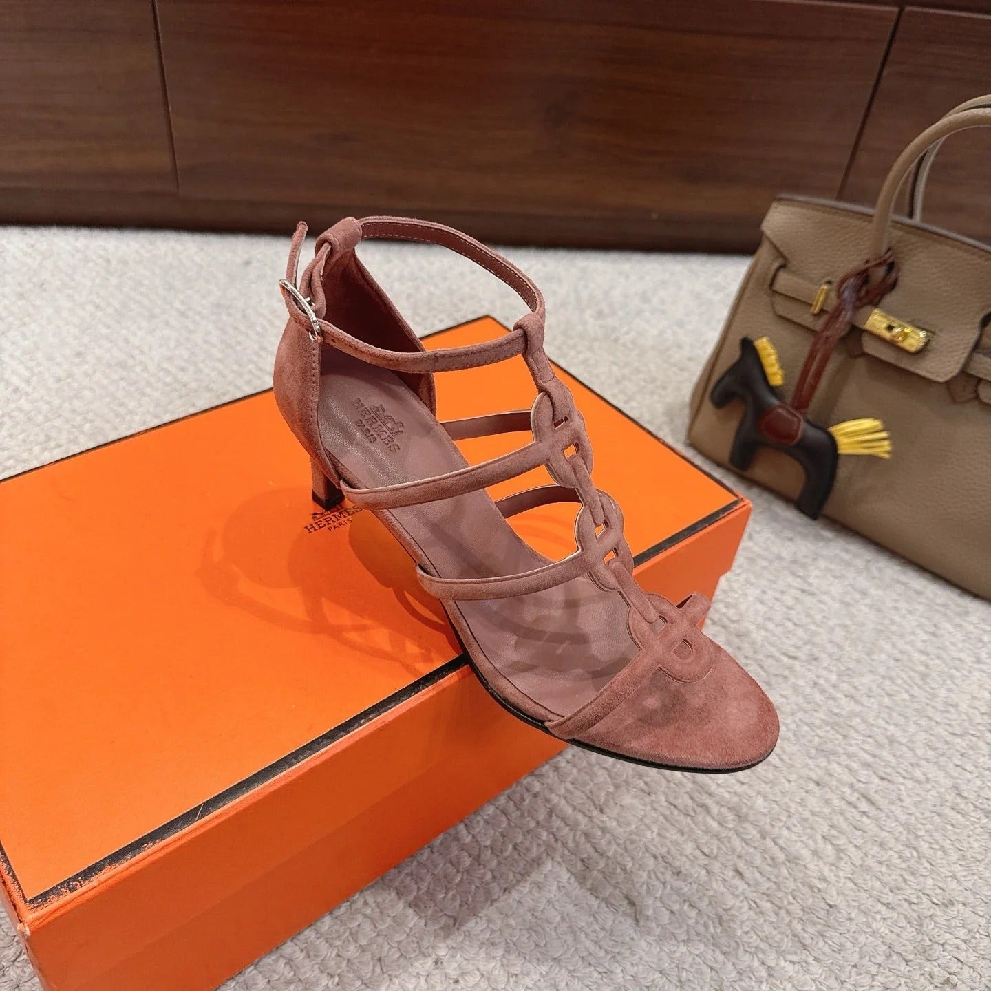 HM 26ss High Heels Sandals 70 Brown Suede 686010