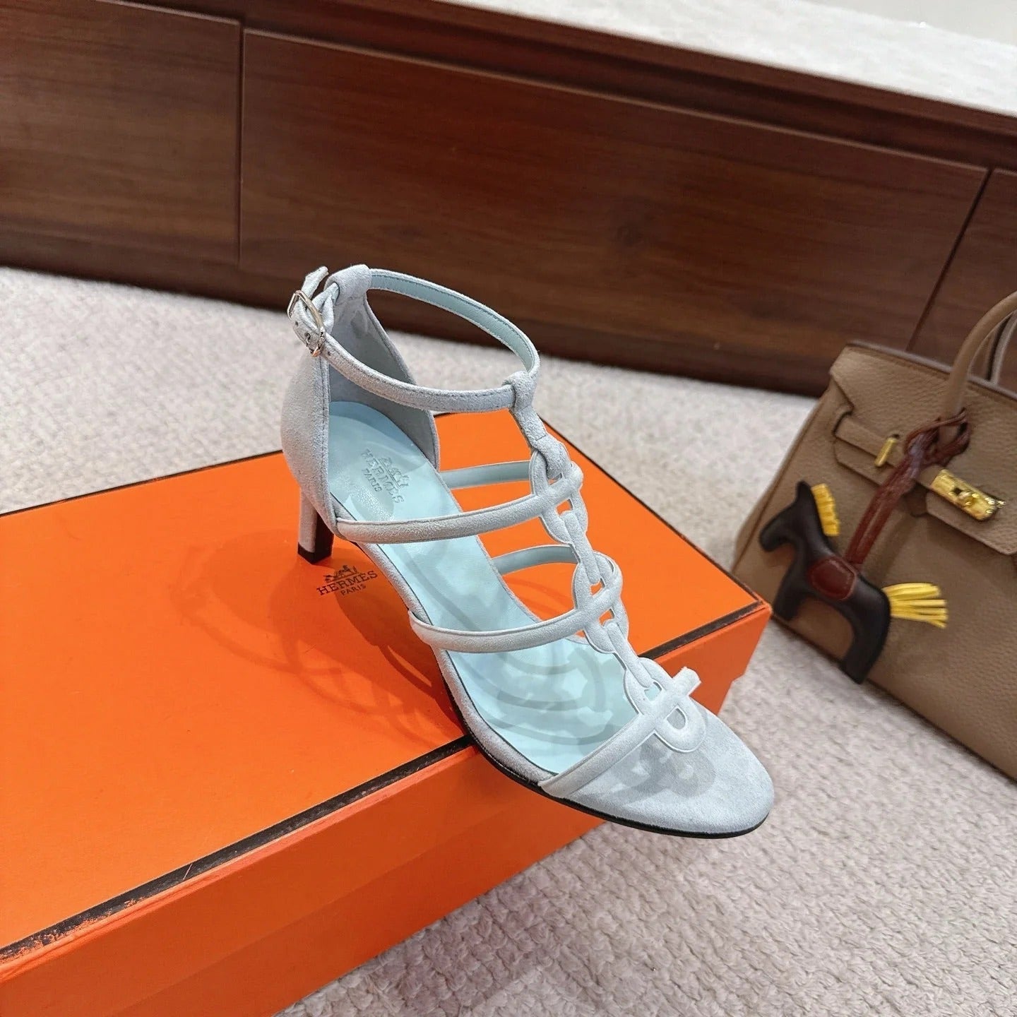 HM 26ss High Heels Sandals 70 Baby Blue Suede 686009