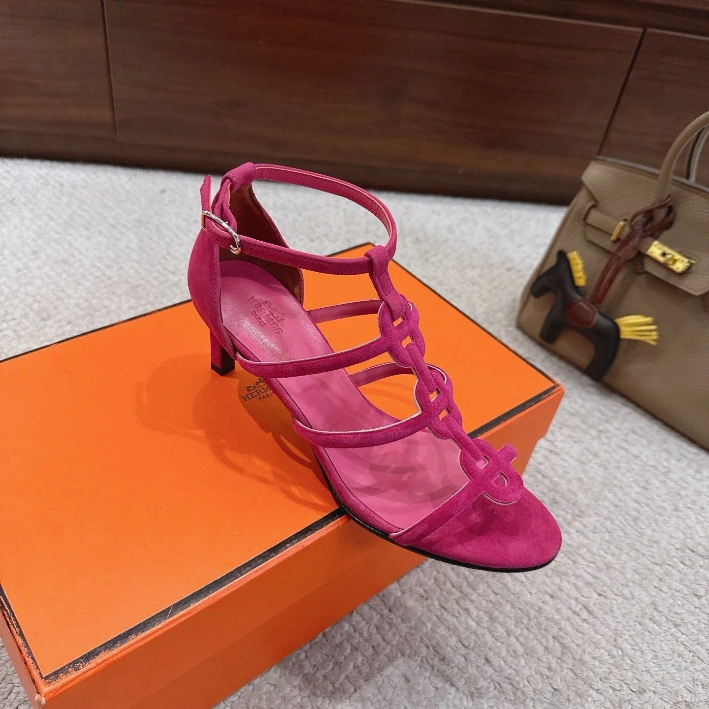 HM 26ss High Heels Sandals 70 Pink Suede 686012