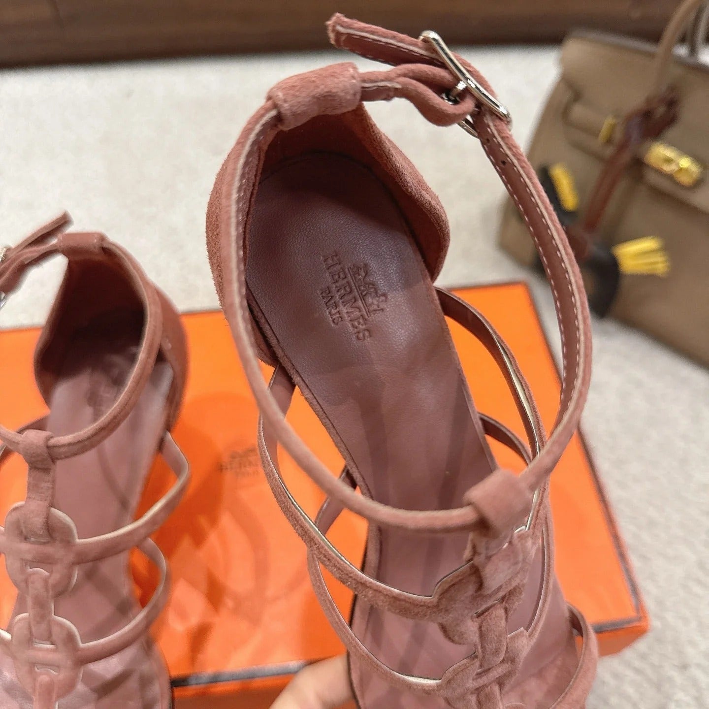 HM 26ss High Heels Sandals 70 Brown Suede 686010