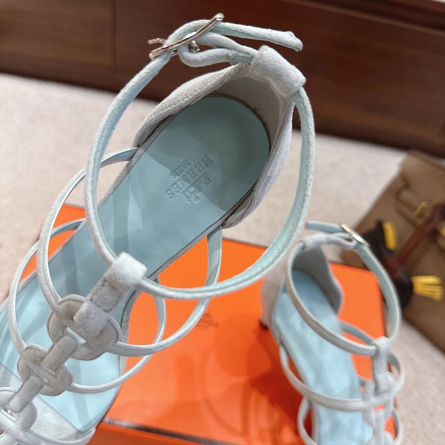 HM 26ss High Heels Sandals 70 Baby Blue Suede 686009