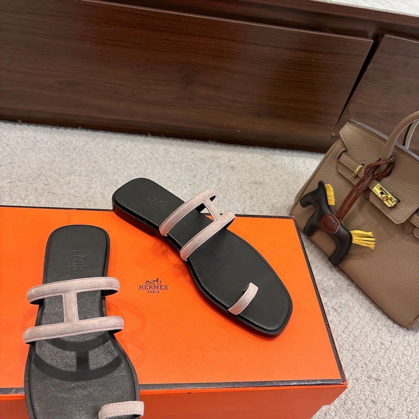 Hermes Georgia Sandals Taupe in Suede 685979