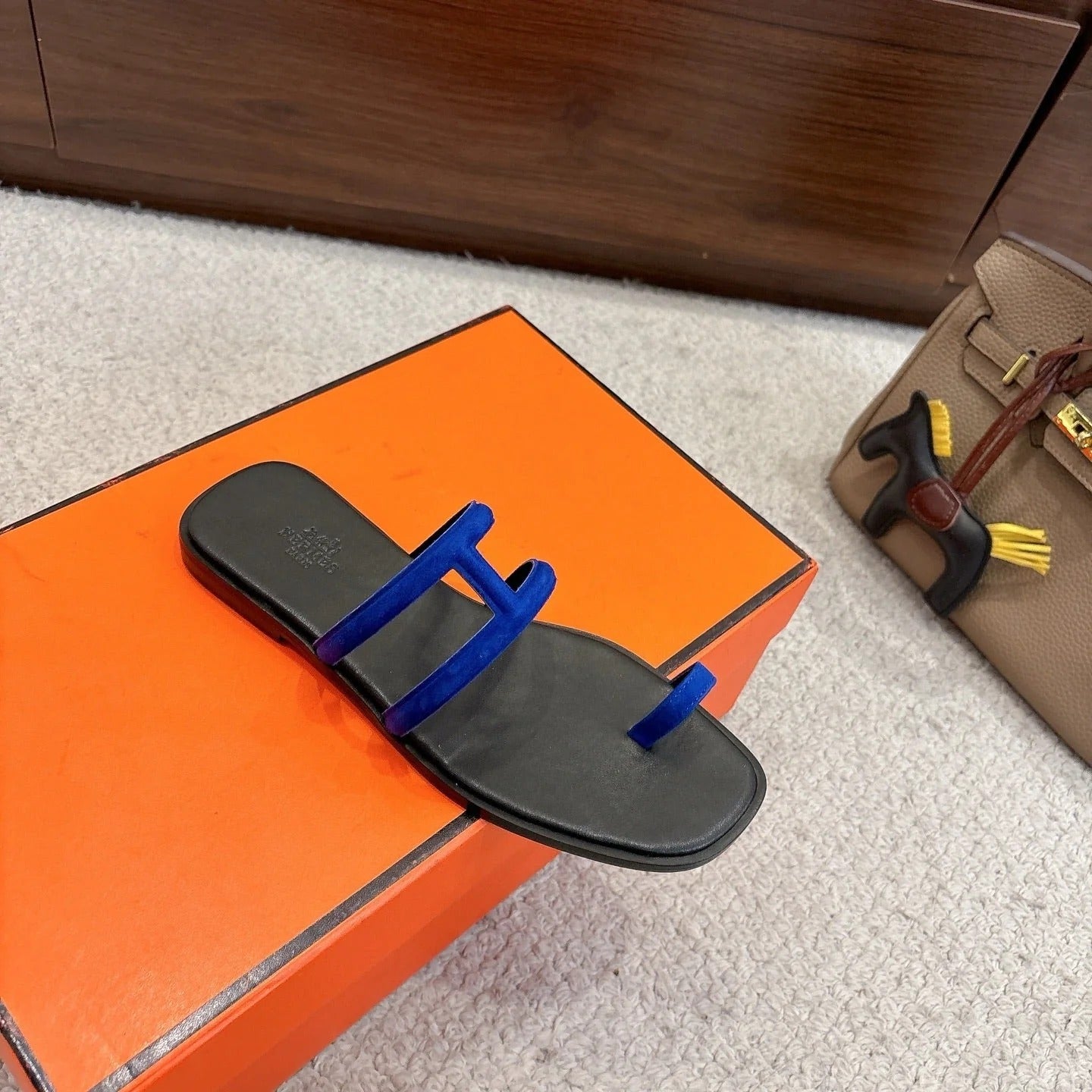 Hermes Georgia Sandals Dark Blue in Suede 685978
