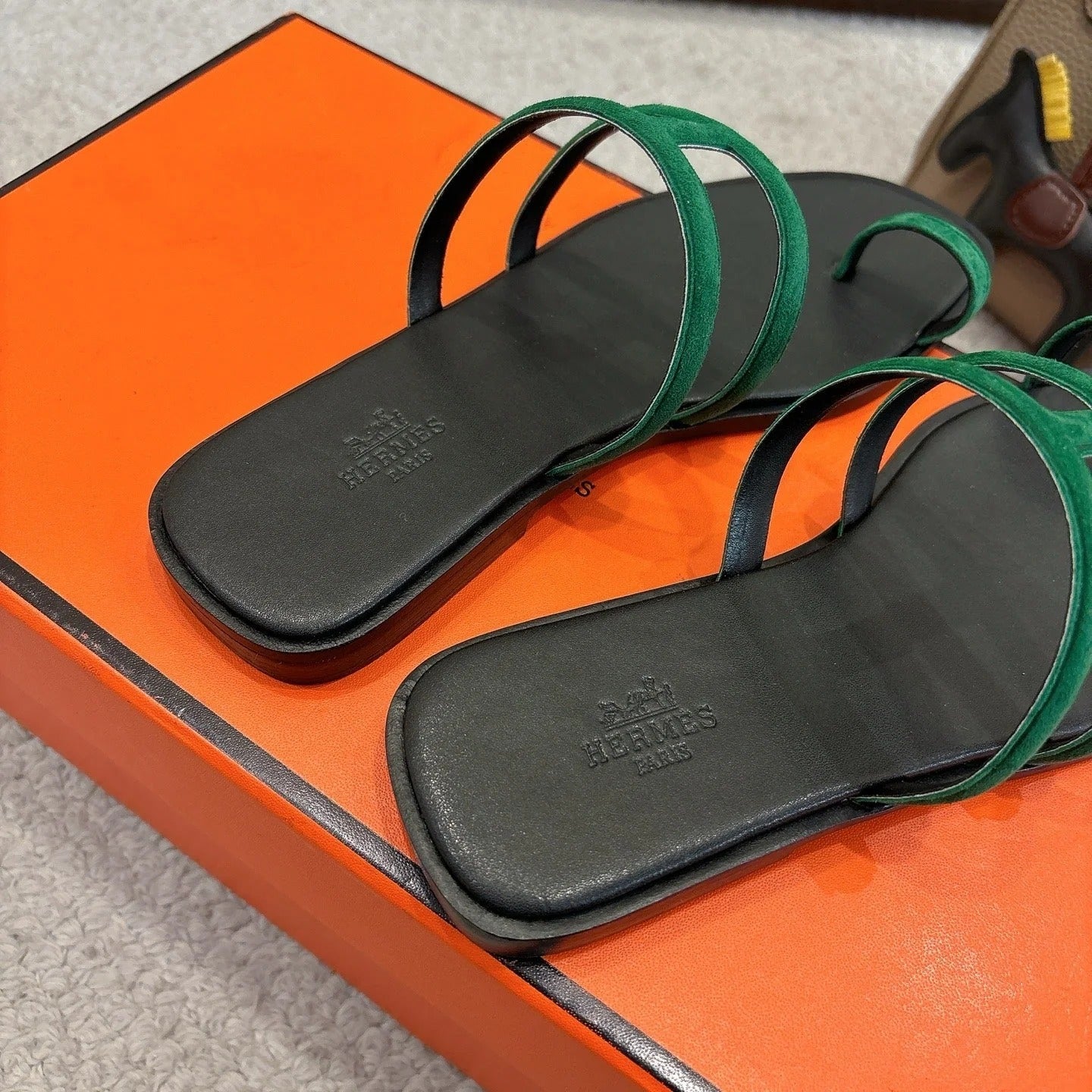 Hermes Georgia Sandals Green in Suede 685985