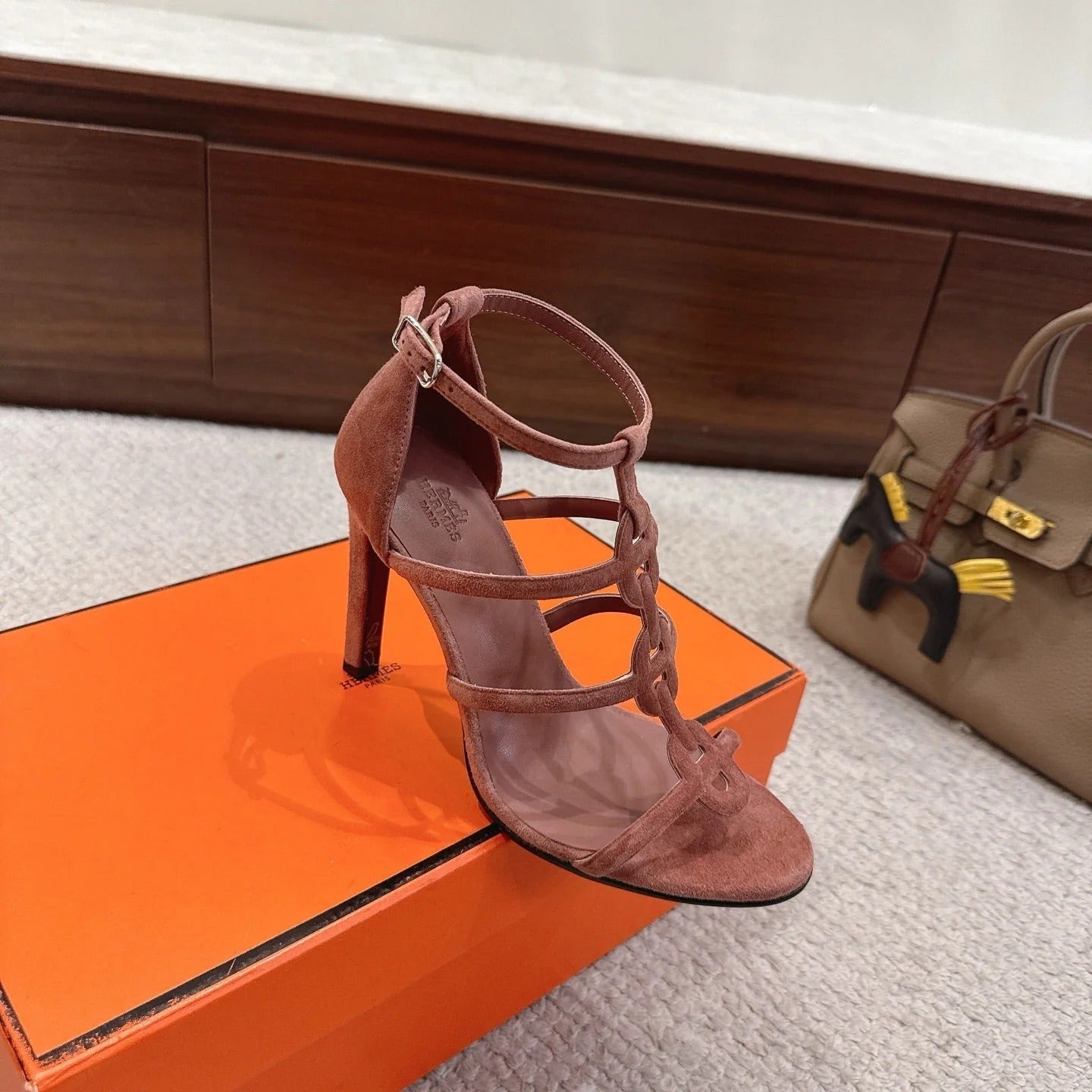 HM 26ss High Heels Sandals 10.5 Brown Suede 686015