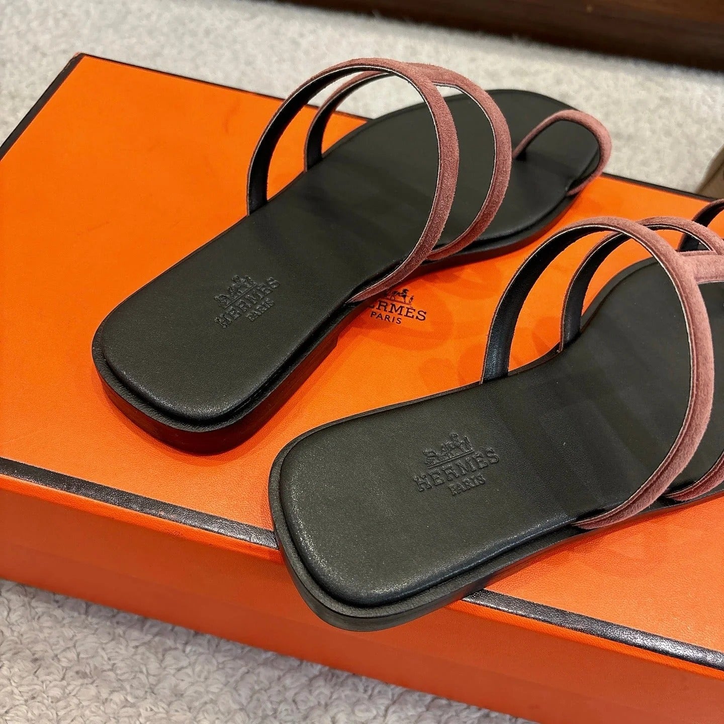 Hermes Georgia Sandals Brown in Suede 685984