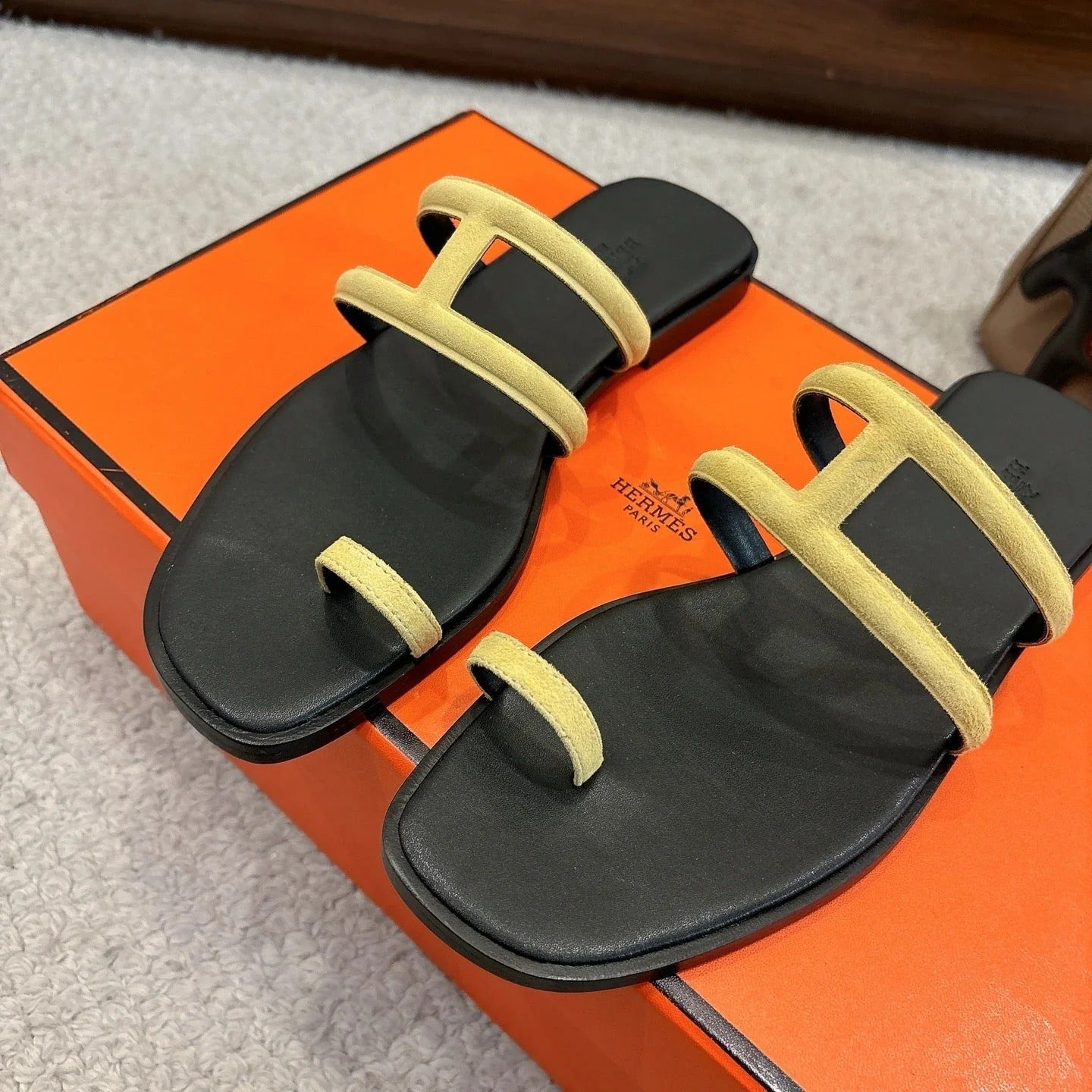 Hermes Georgia Sandals Lemon Yellow in Suede 685983