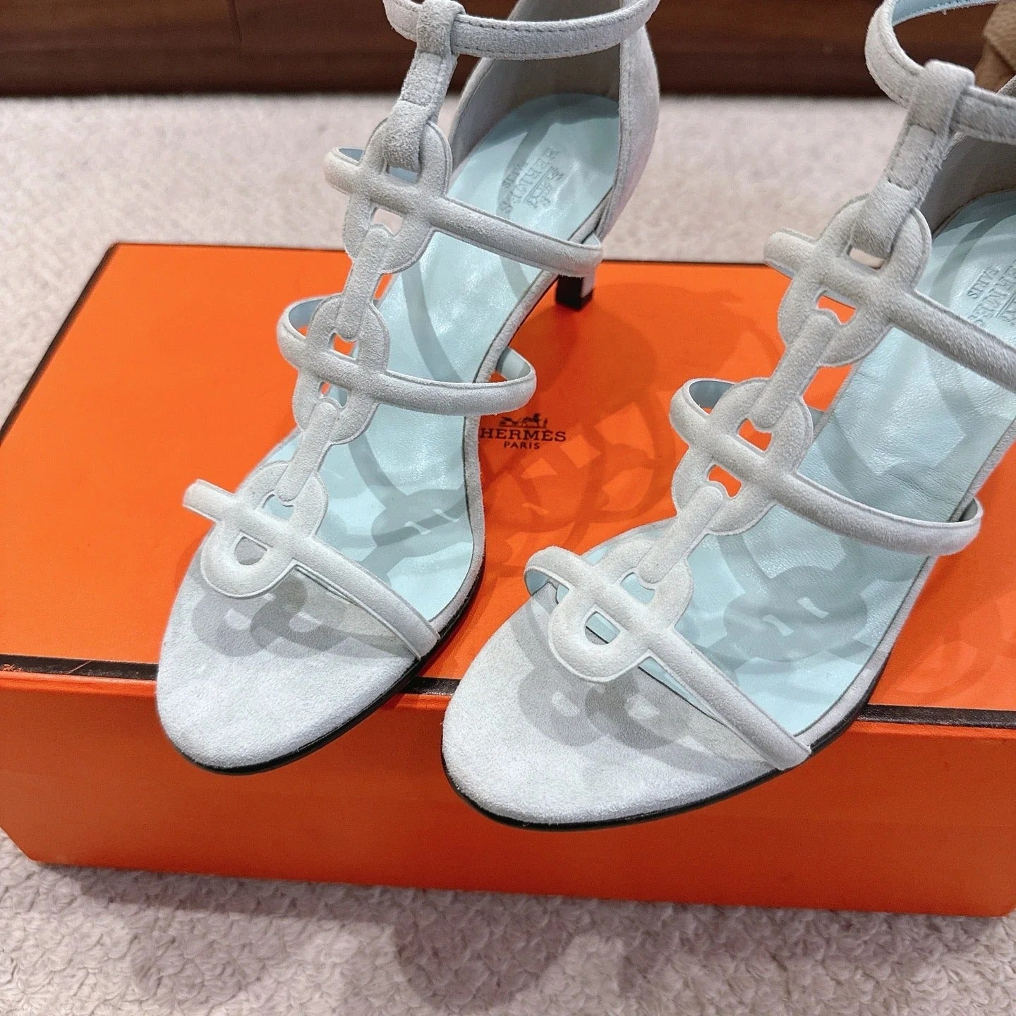 HM 26ss High Heels Sandals 70 Baby Blue Suede 686009