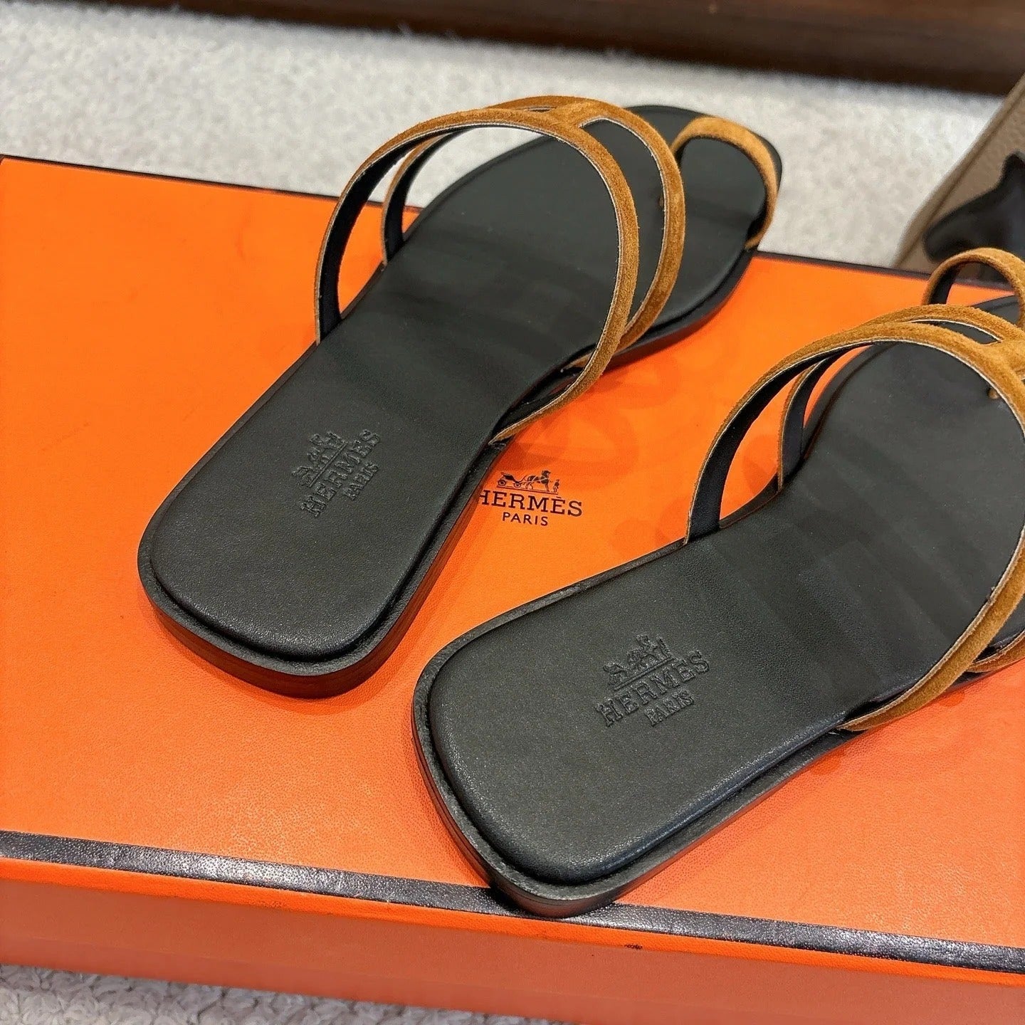 Hermes Georgia Sandals Brown in Suede 685981