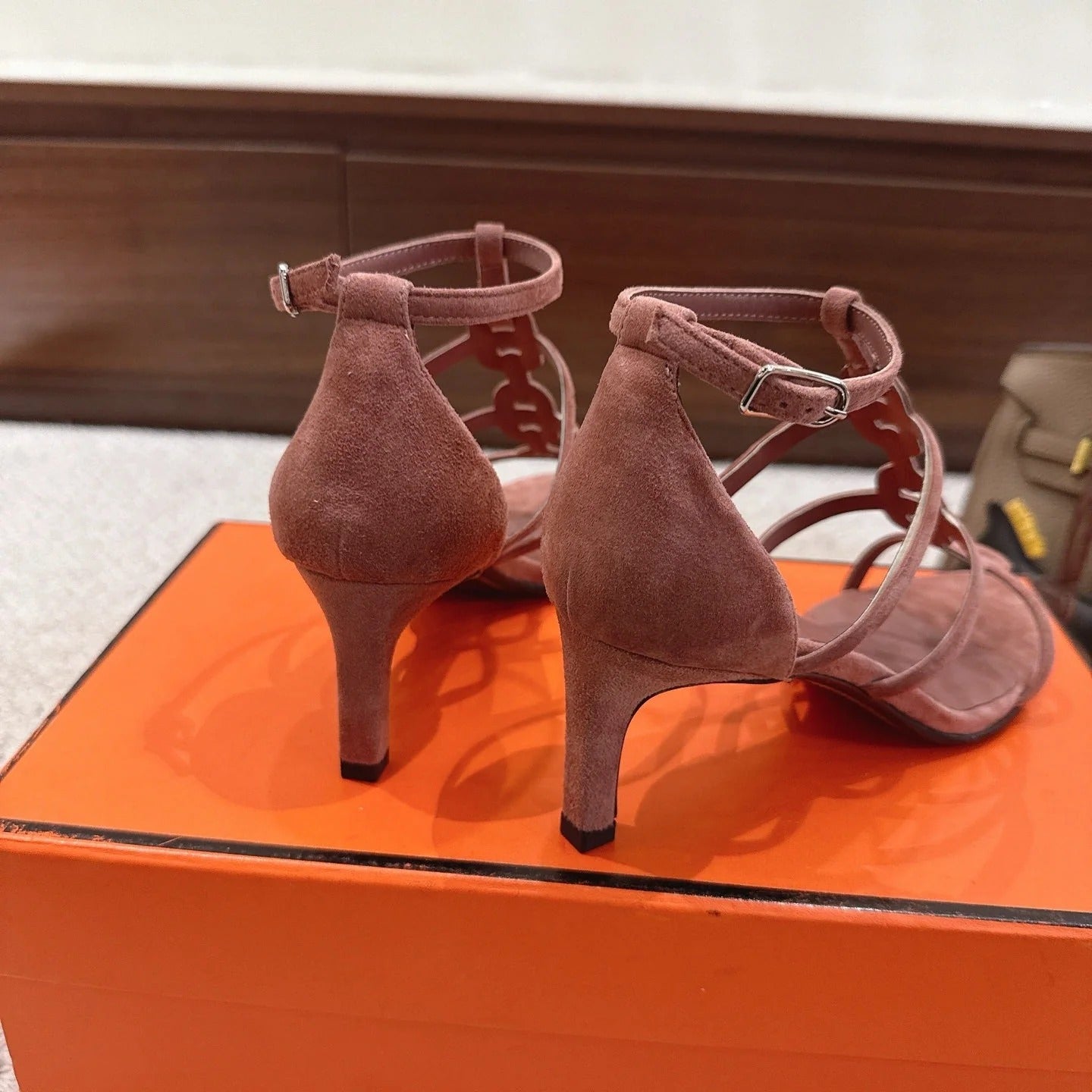 HM 26ss High Heels Sandals 70 Brown Suede 686010