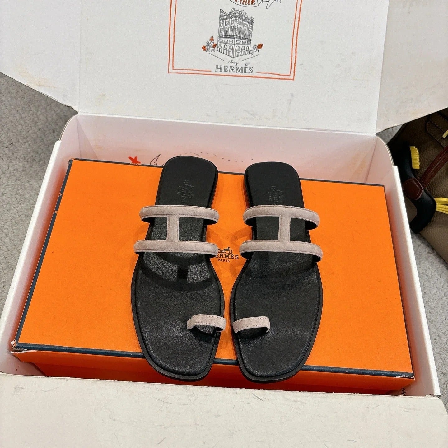 Hermes Georgia Sandals Taupe in Suede 685979