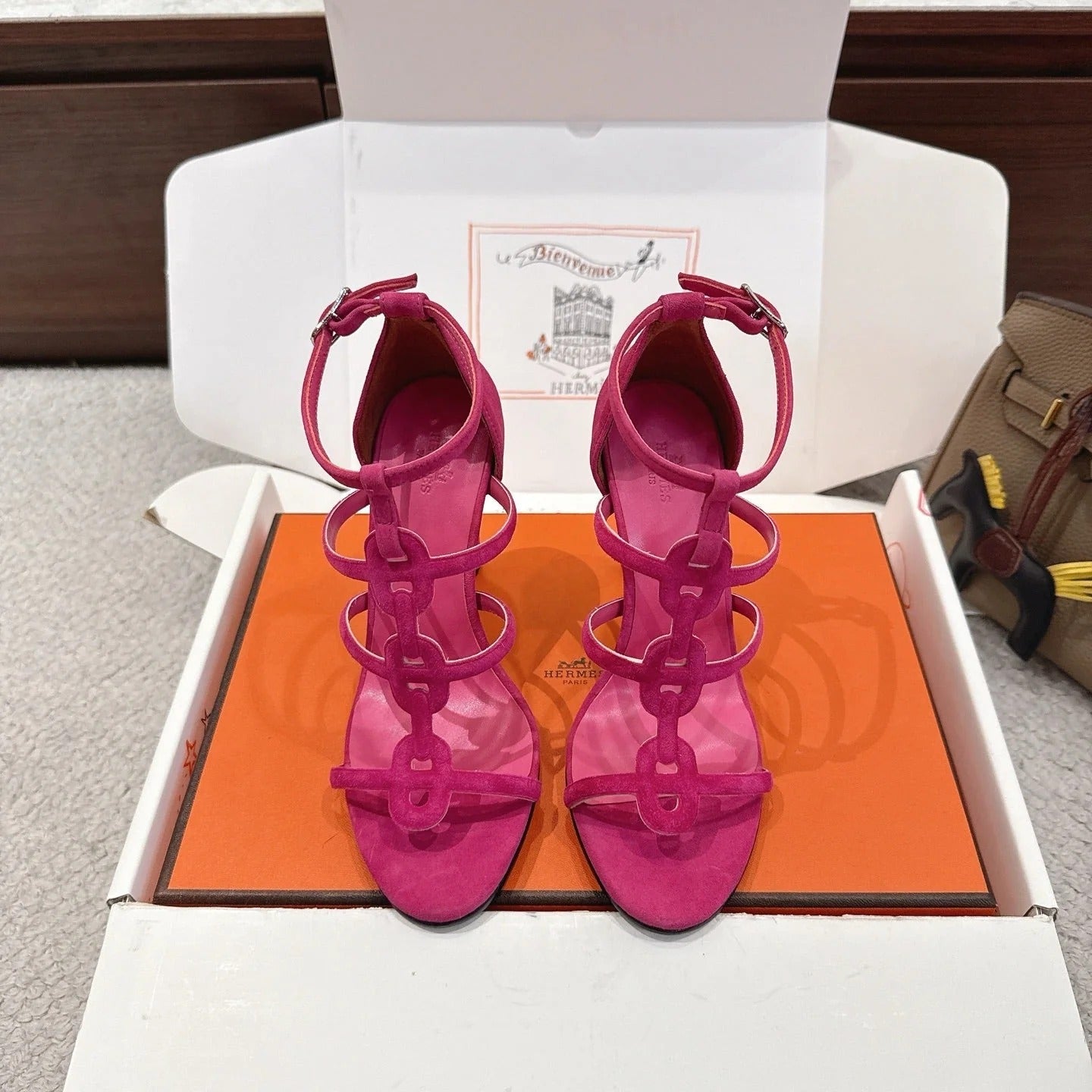 HM 26ss High Heels Sandals 10.5 Pink Suede 686013