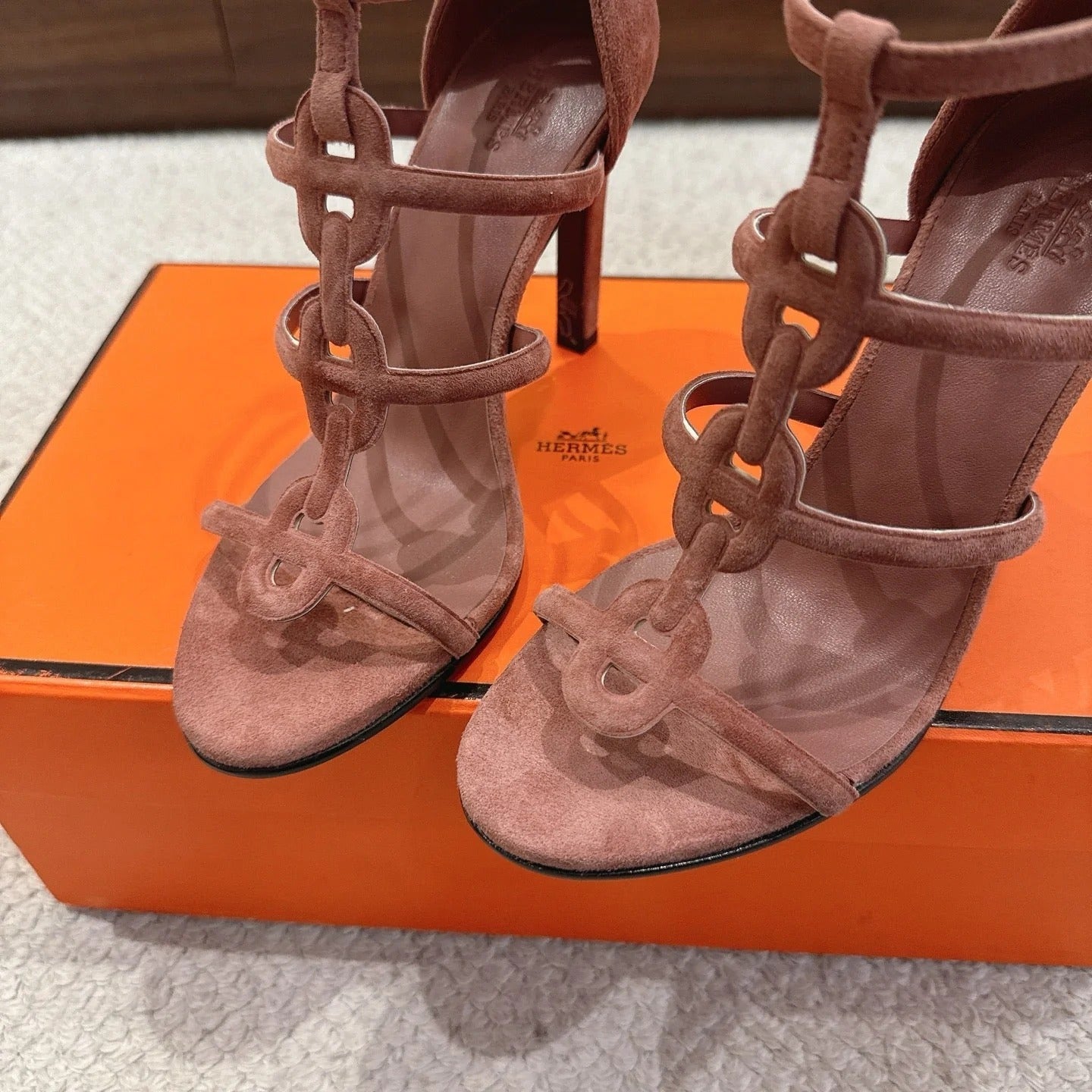 HM 26ss High Heels Sandals 10.5 Brown Suede 686015