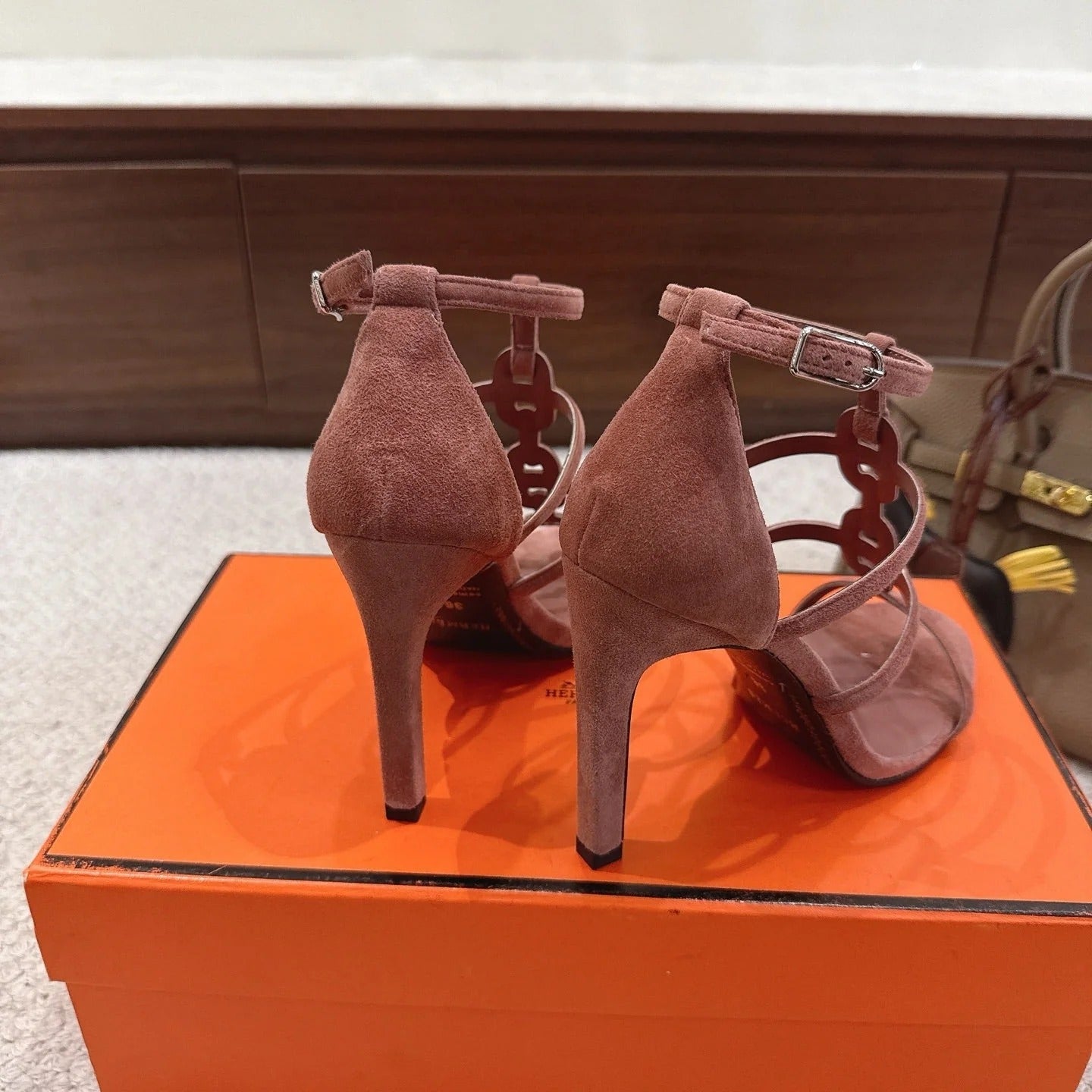 HM 26ss High Heels Sandals 10.5 Brown Suede 686015