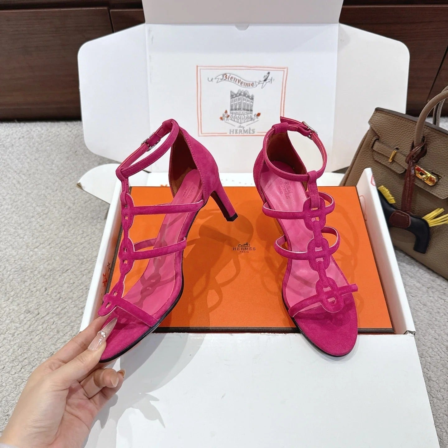 HM 26ss High Heels Sandals 10.5 Pink Suede 686013