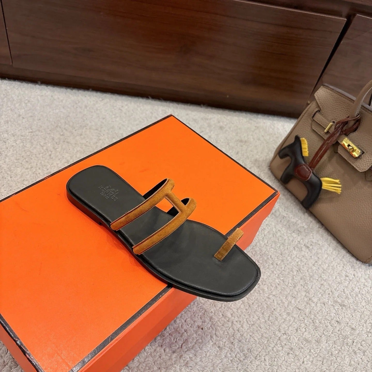 Hermes Georgia Sandals Brown in Suede 685981